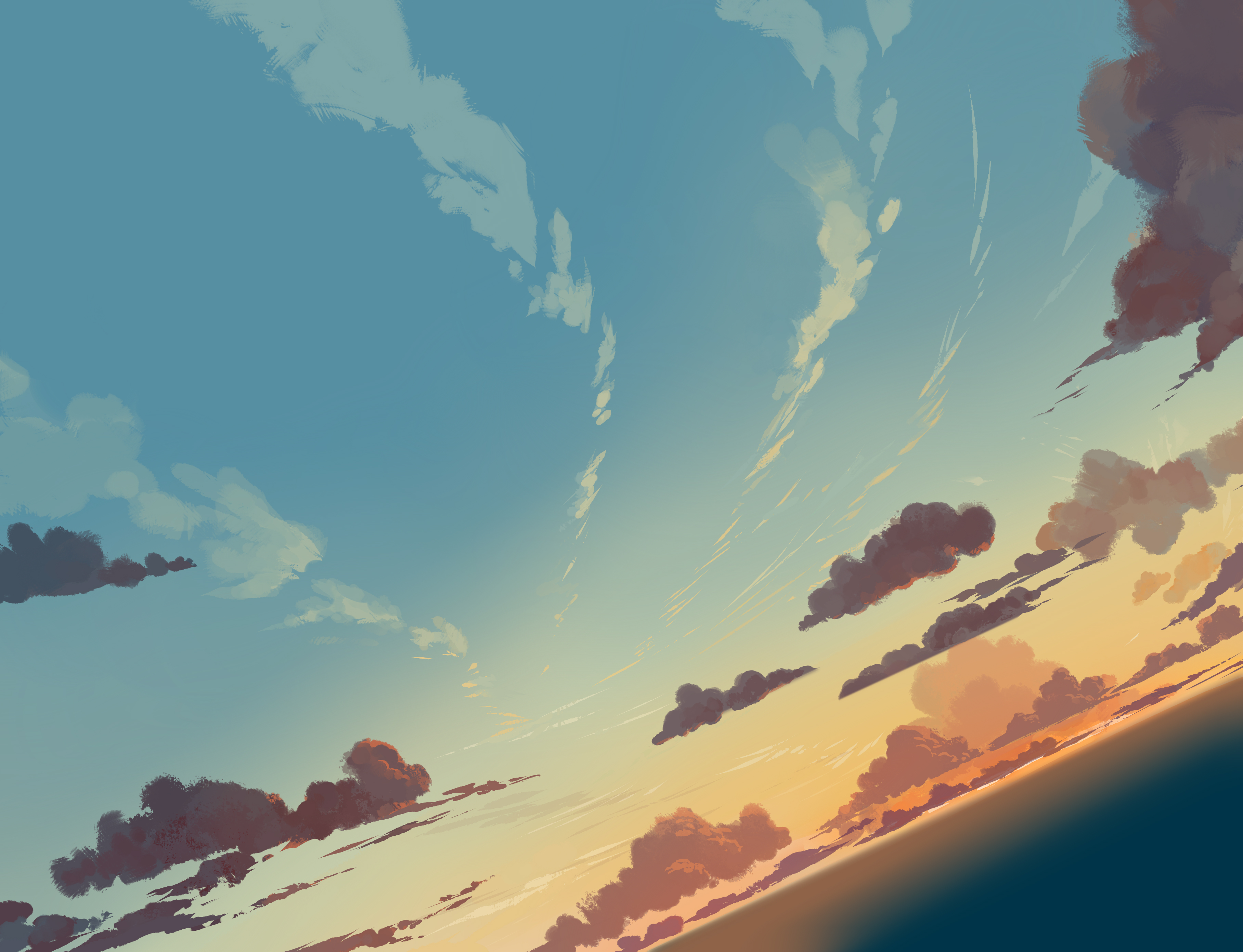 General 3633x2784 digital art artwork illustration sky clouds sunset sea sunset glow