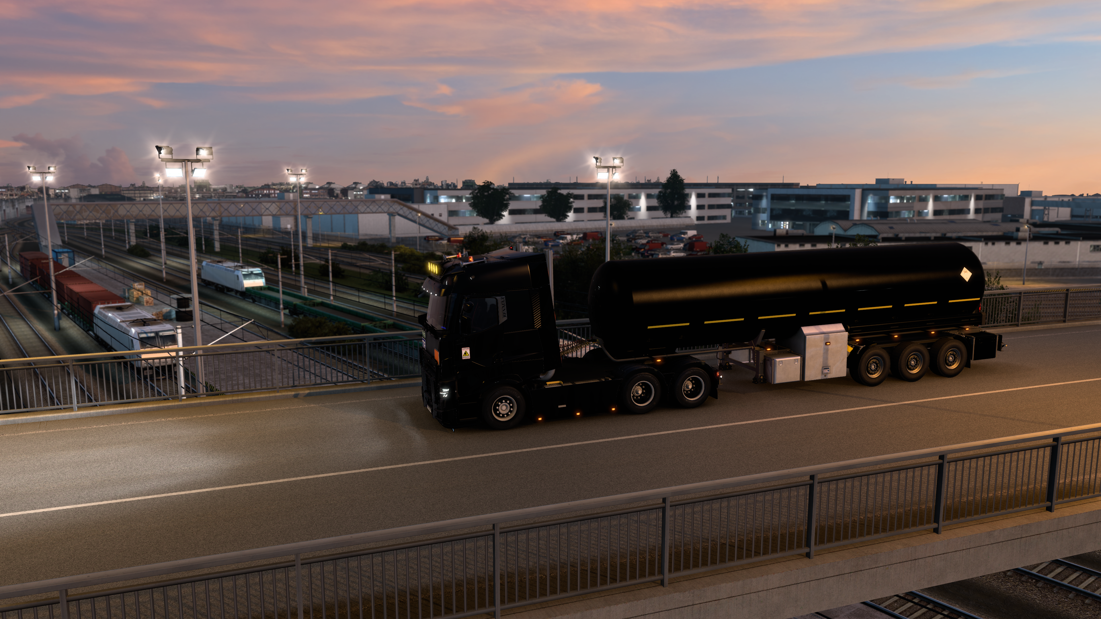 General 3840x2160 Renault truck Euro Truck Simulator 2 sunset glow vehicle road headlights video games CGI sky clouds