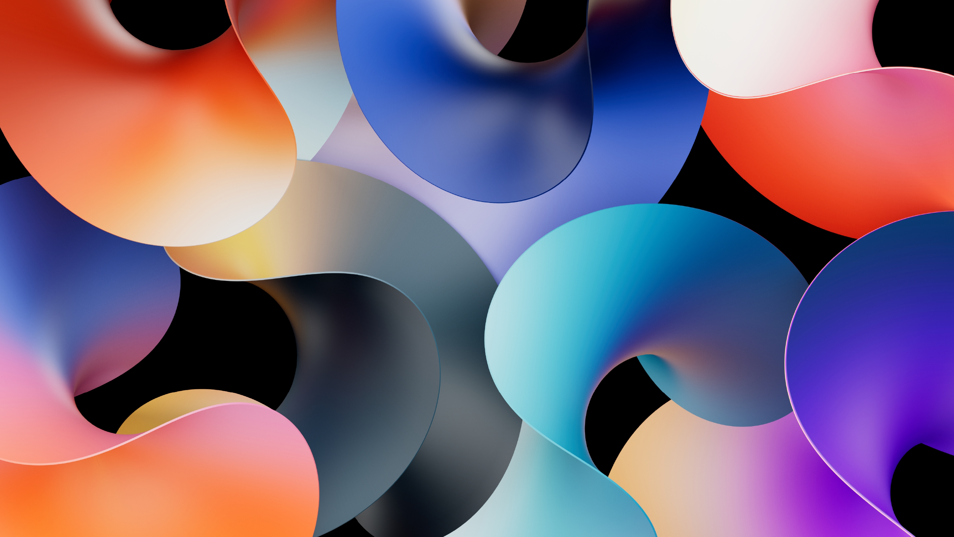 General 3840x2160 abstract glossy colorful waves dark background simple background minimalism