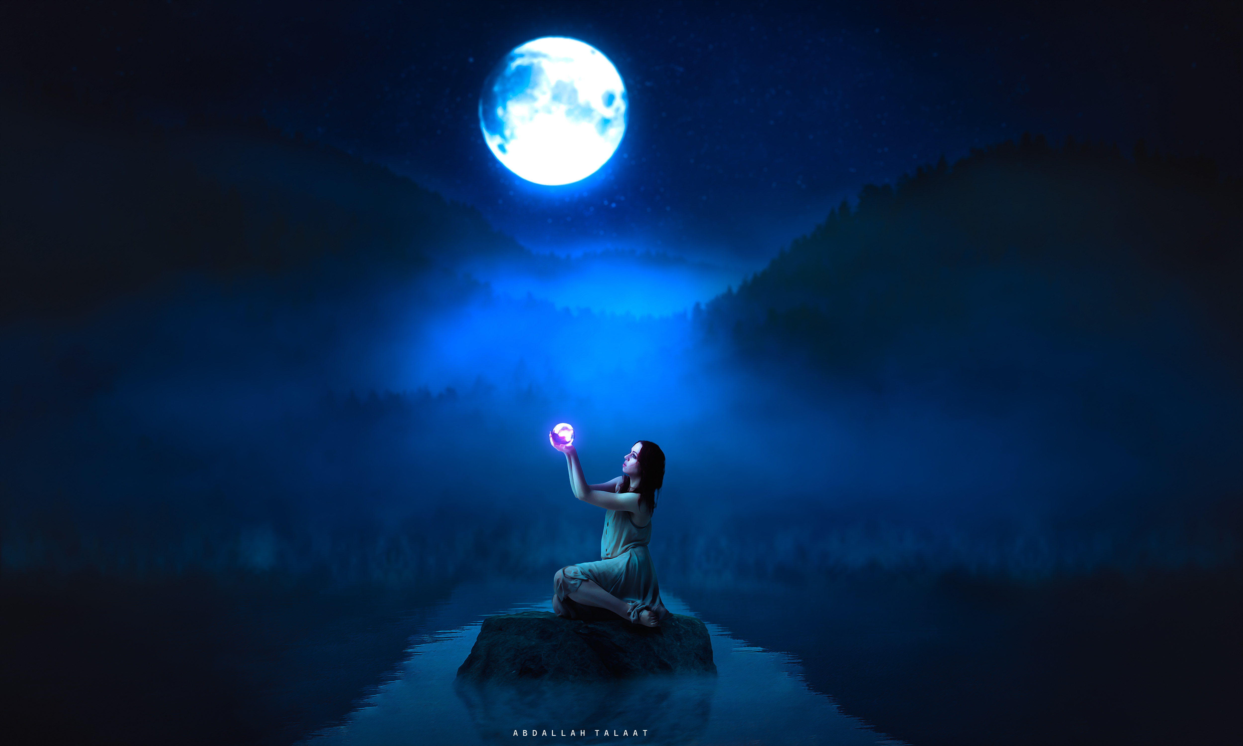 People 5000x3000 fantasy girl night moonlight dark silent Moon Abdallah Talaat watermarked digital art women