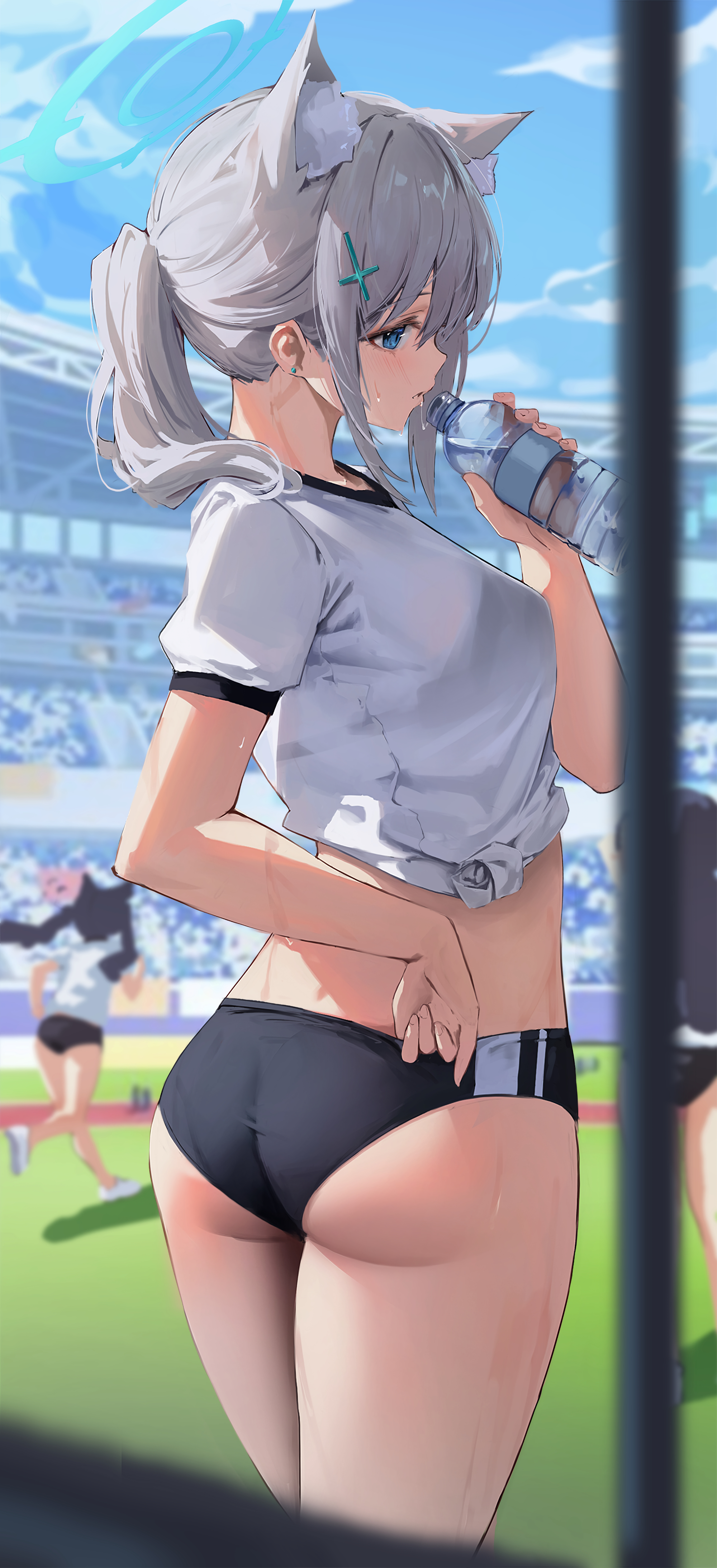 Anime 2000x4374 anime girls anime games ass short shorts water bottle ponytail portrait display fox girl fox ears