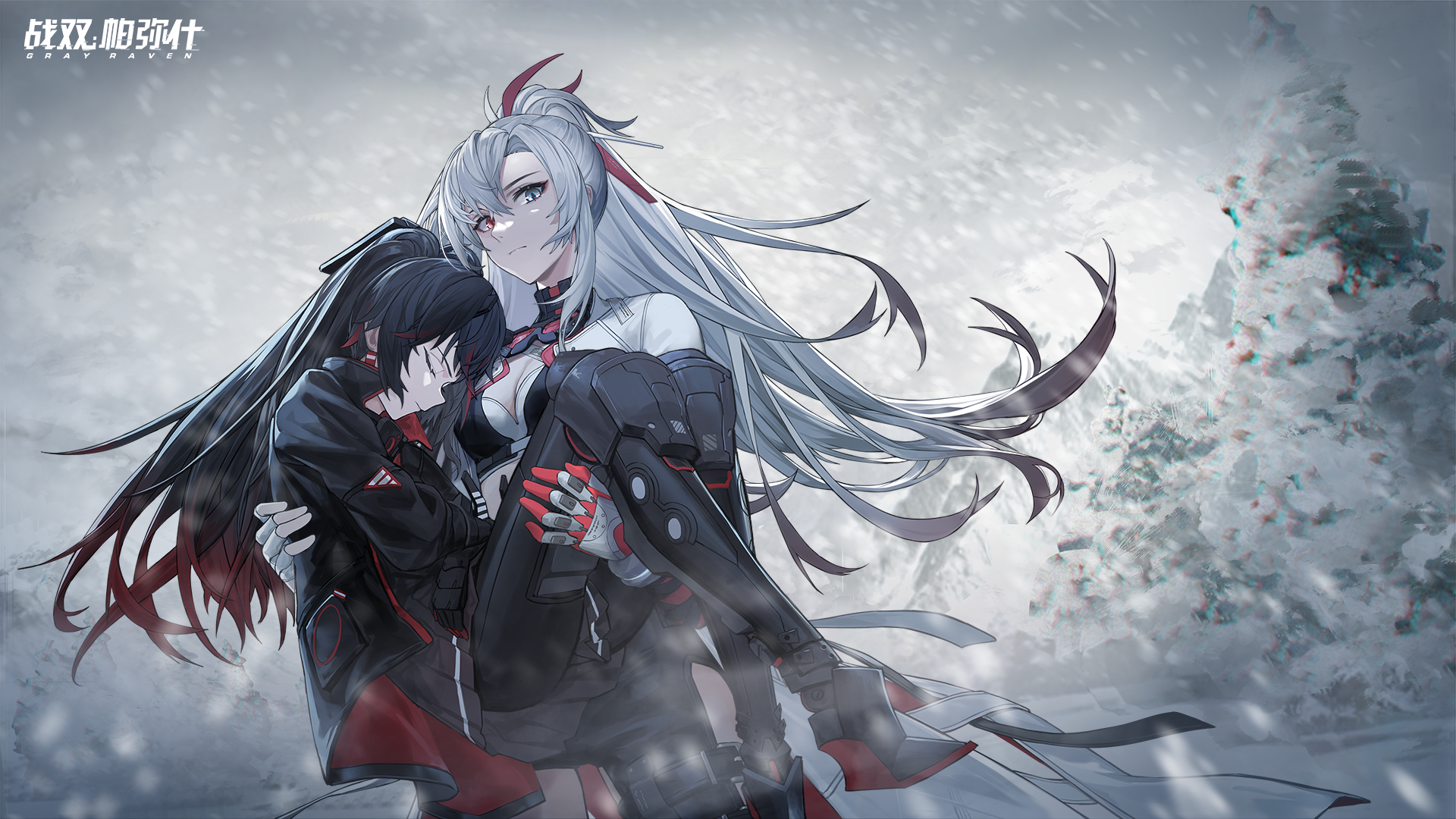 Anime 1920x1080 Punishing: Gray Raven anime anime girls two tone hair gradient hair looking at viewer long hair heterochromia snow ponytail video game art video game characters video games