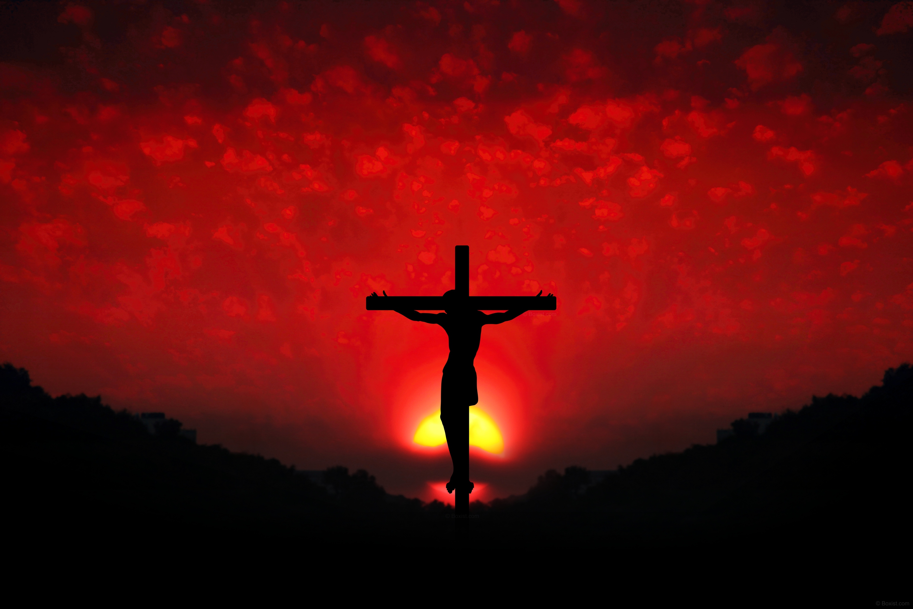 General 3000x2000 Jesus Christ religion crucifix crucified cross sunset silhouette digital art sunset glow sunlight Christianity