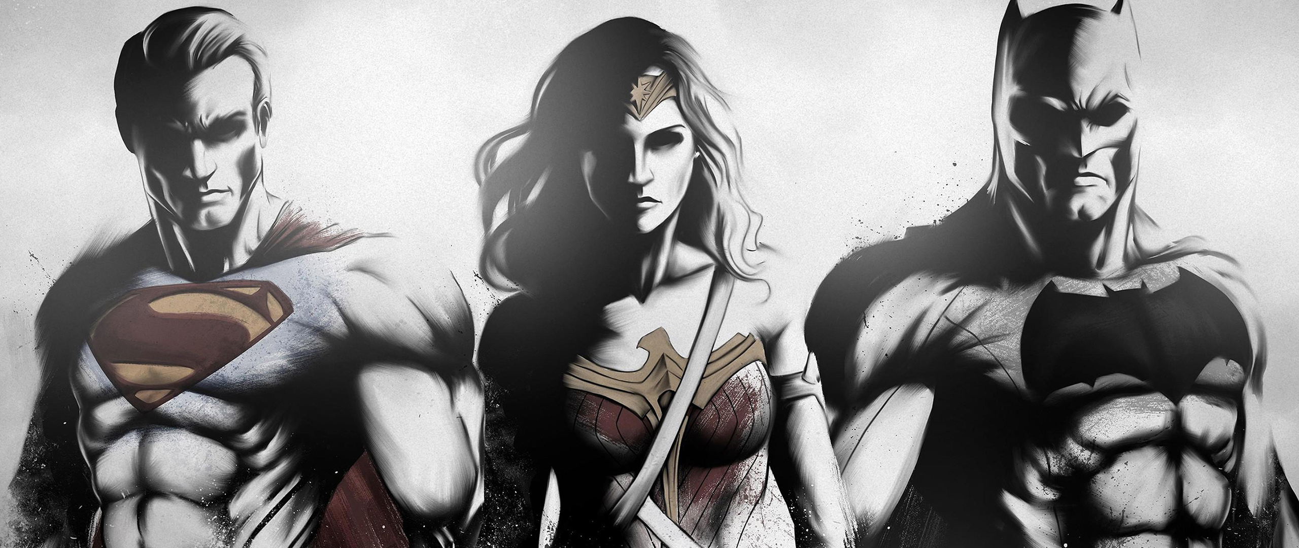 General 2560x1080 DC Universe Superman Wonder Woman Batman simple background men muscles minimalism women abs cape superhero superheroines