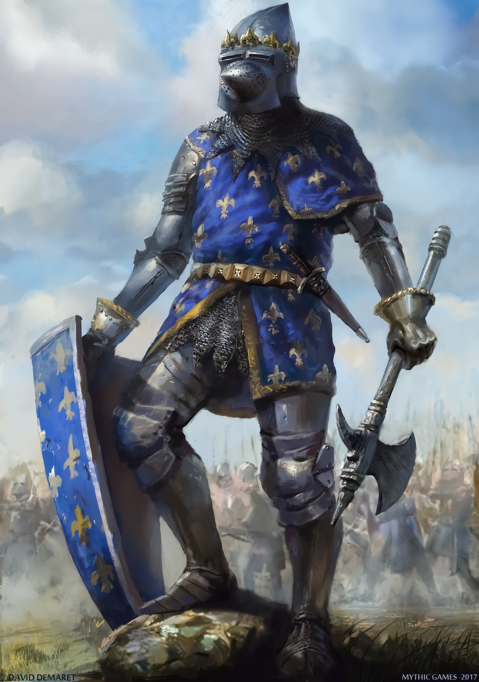 General 1622x2306 fantasy art middle ages knight weapon digital art portrait display armor watermarked 2017 (Year) David Demaret clouds sky axes shield