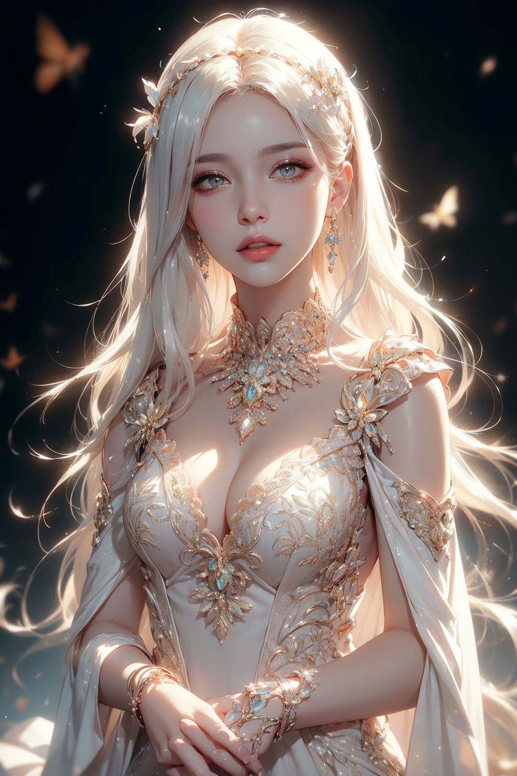 SanKo, women, hanging boobs, looking at viewer, collarbone, cleavage, long  hair, Asian, AI art, boobs, loose clothing, illustration, digital art,  portrait display, window, desk, necklace, curtains