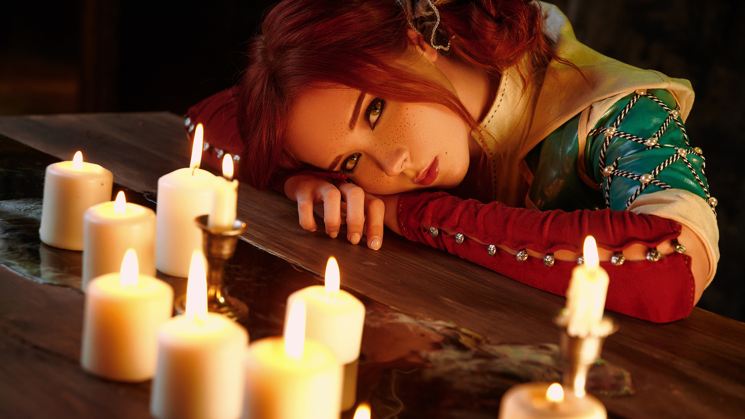 People 2560x1440 Sweetie_Fox cosplay Triss Merigold candles redhead The Witcher The Witcher 3: Wild Hunt women model