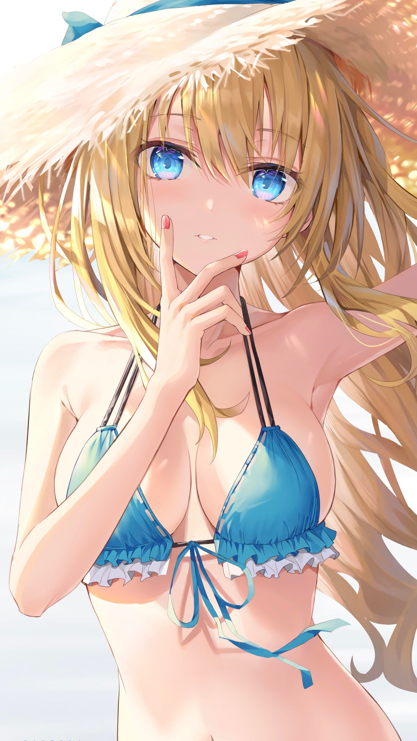 Anime 1440x2560 anime girls swimwear portrait display straw hat bikini blue eyes blonde big boobs Hayasaka Ai