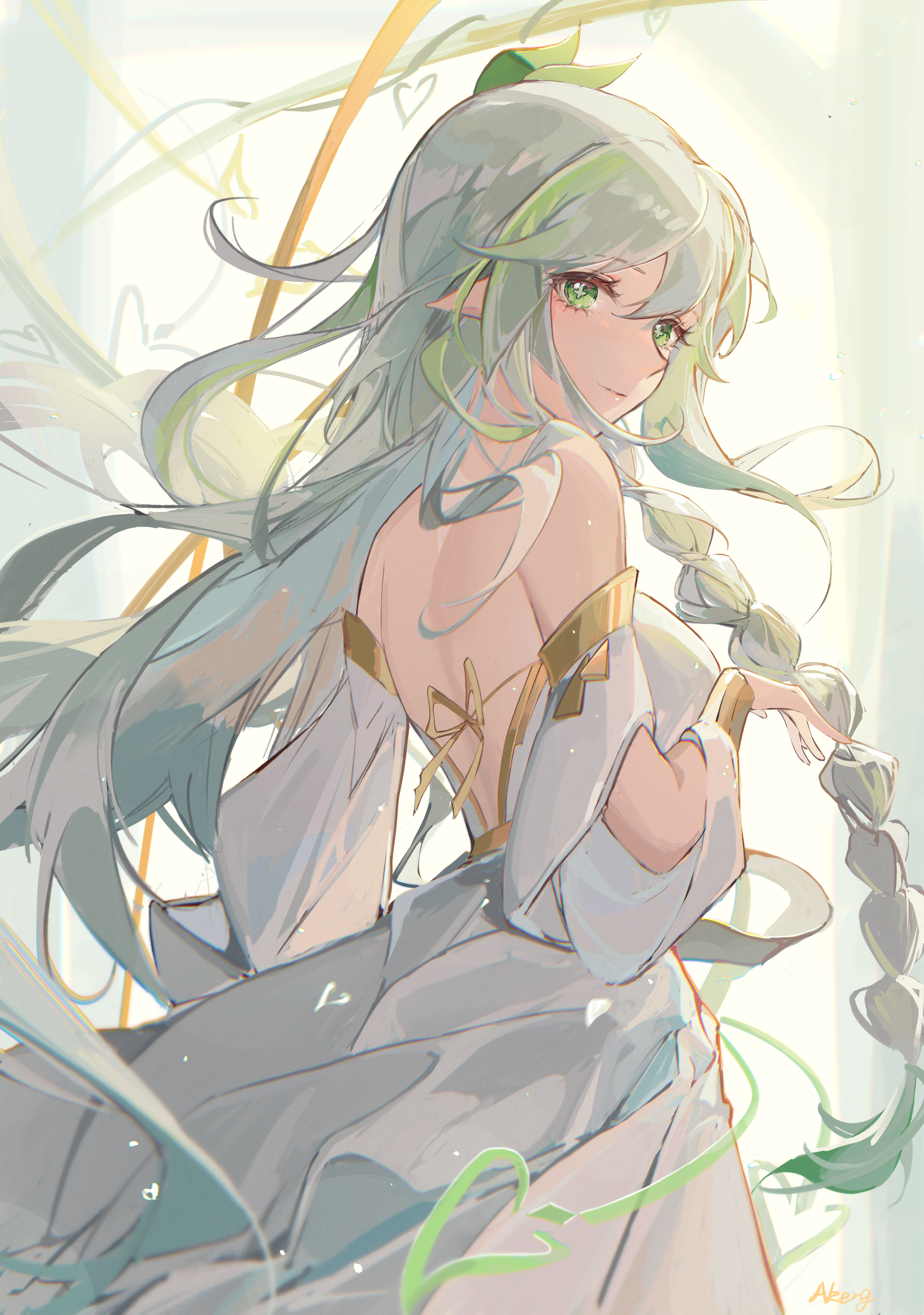 anime girl with white hair and green eyes