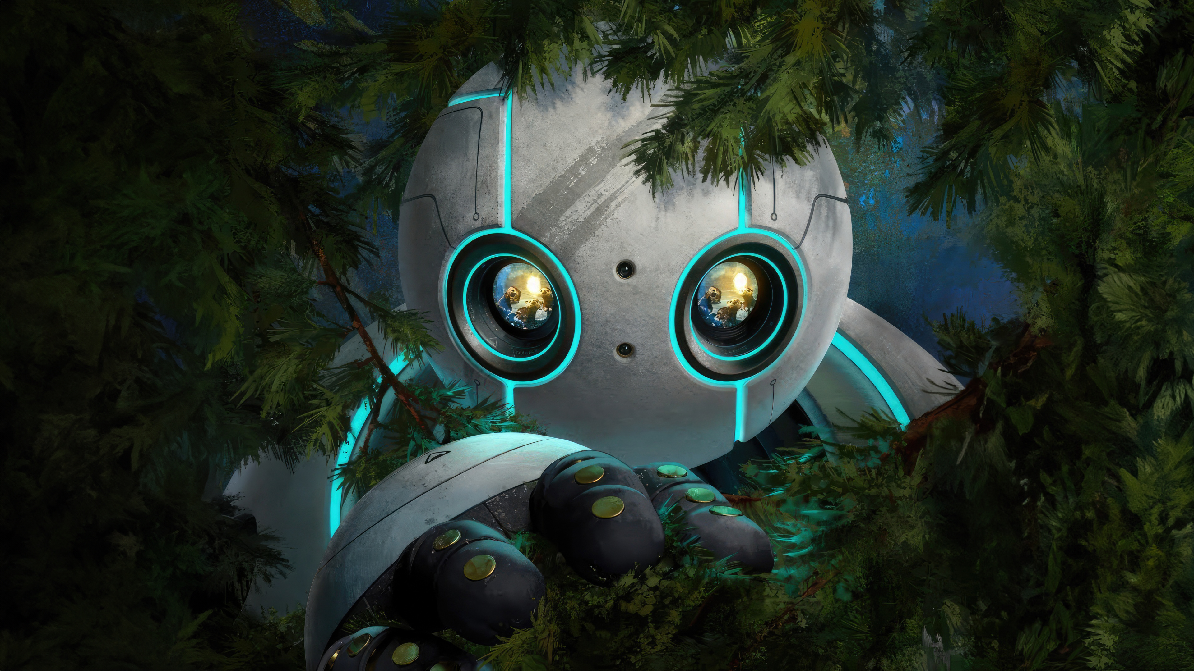 General 3840x2160 The Wild Robot digital art robot movie characters 4K trees nature illustration Dreamworks Universal Pictures closeup looking at viewer blue technology