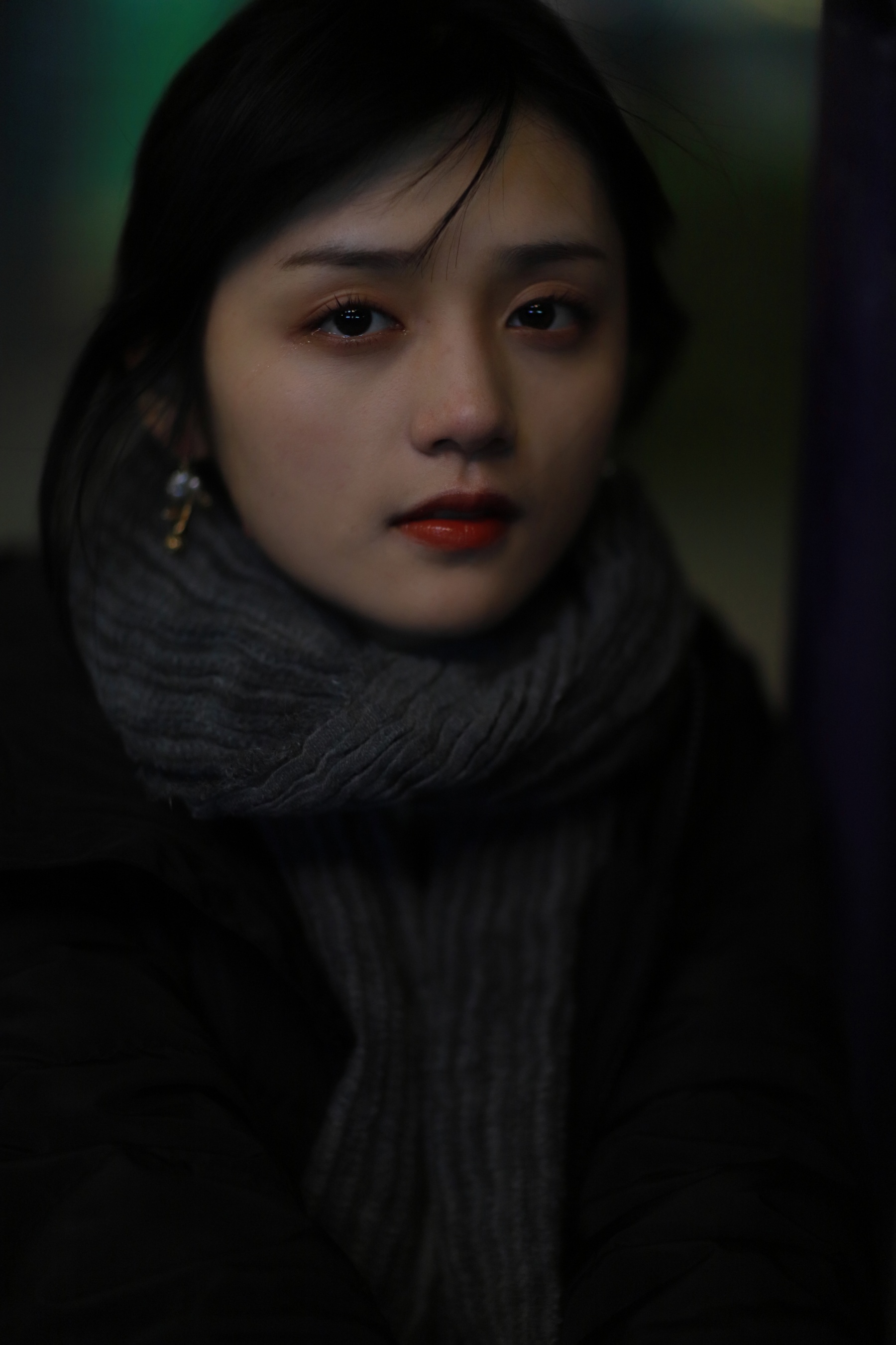 People 1800x2700 women model Asian dark hair scarf women outdoors night Yu Wen
