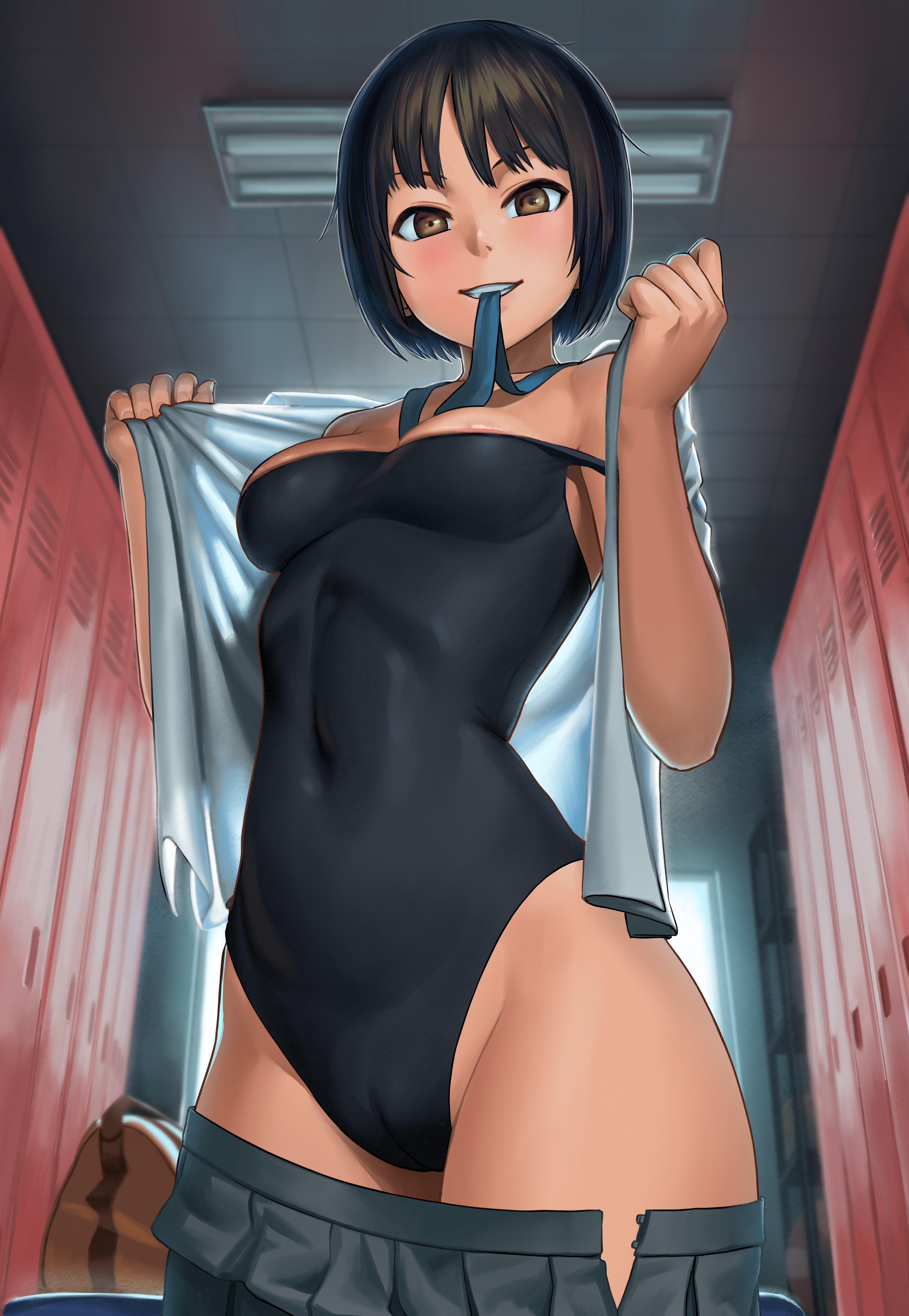 Anime 3035x4395 Lasterk Tachibana Miya Amagami anime girls one-piece swimsuit dark skin