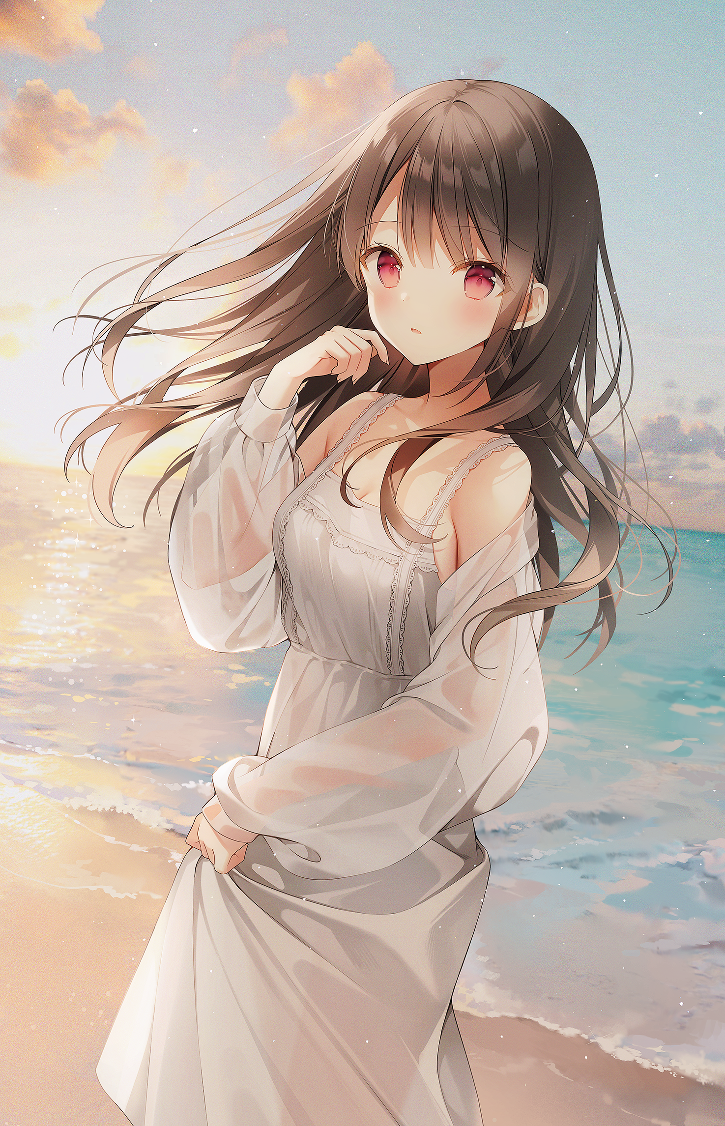 Anime 1475x2291 anime anime girls red eyes water clouds
