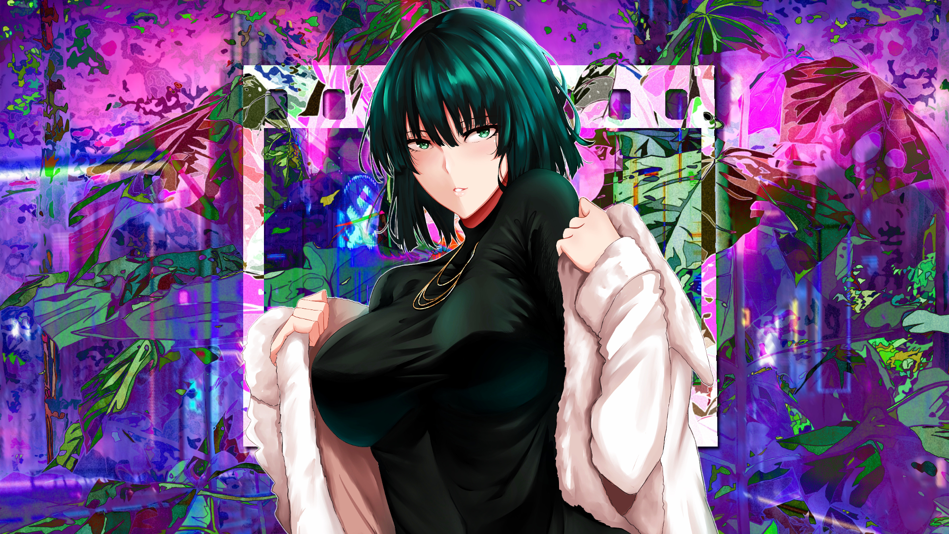 Anime 1920x1080 anime girls creative coding One-Punch Man Fubuki colorful looking at viewer