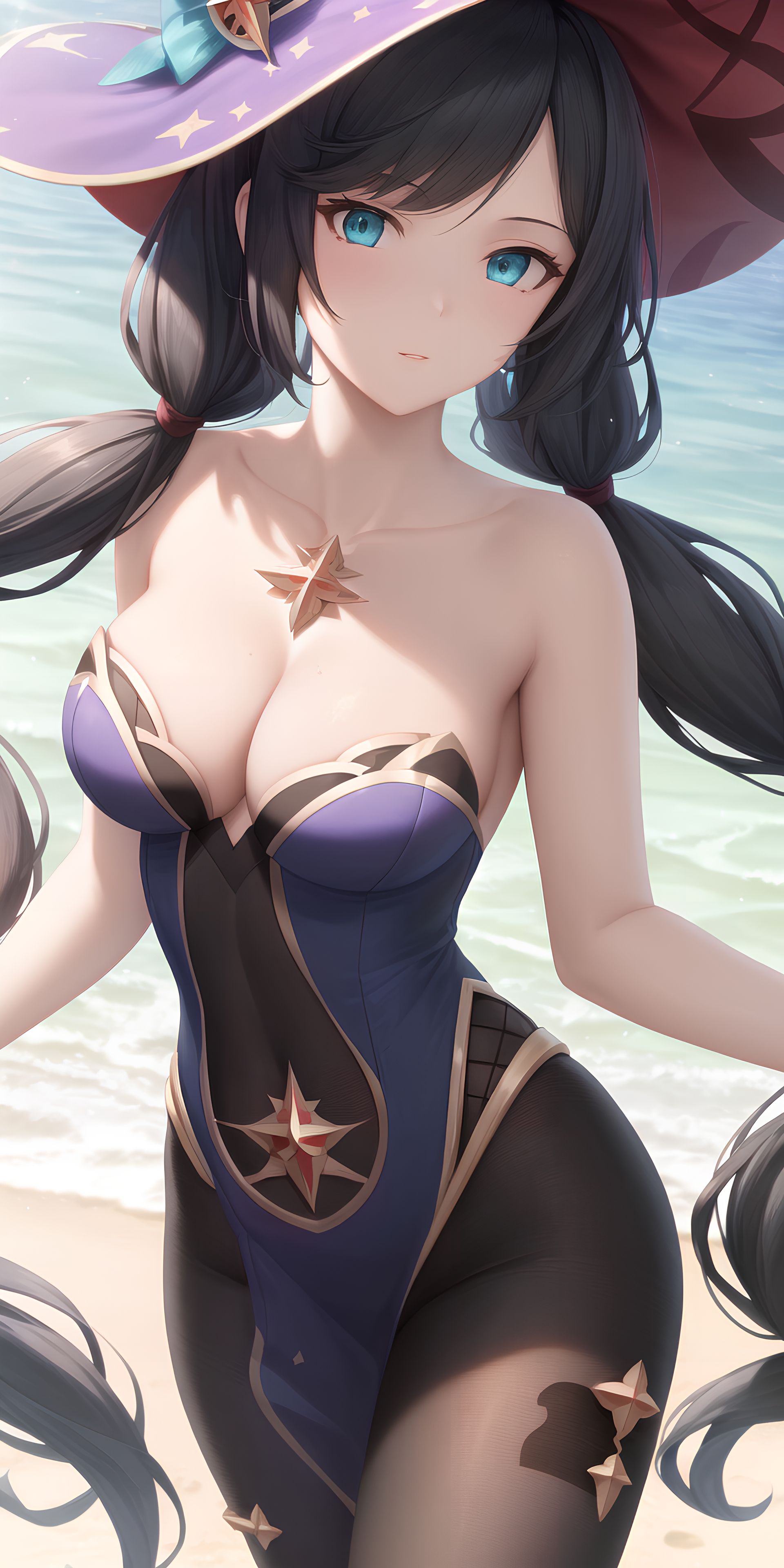 Solo Cleavage Big Boobs Anime Anime Girls Genshin Impact Mona Genshin Impact Twintails 