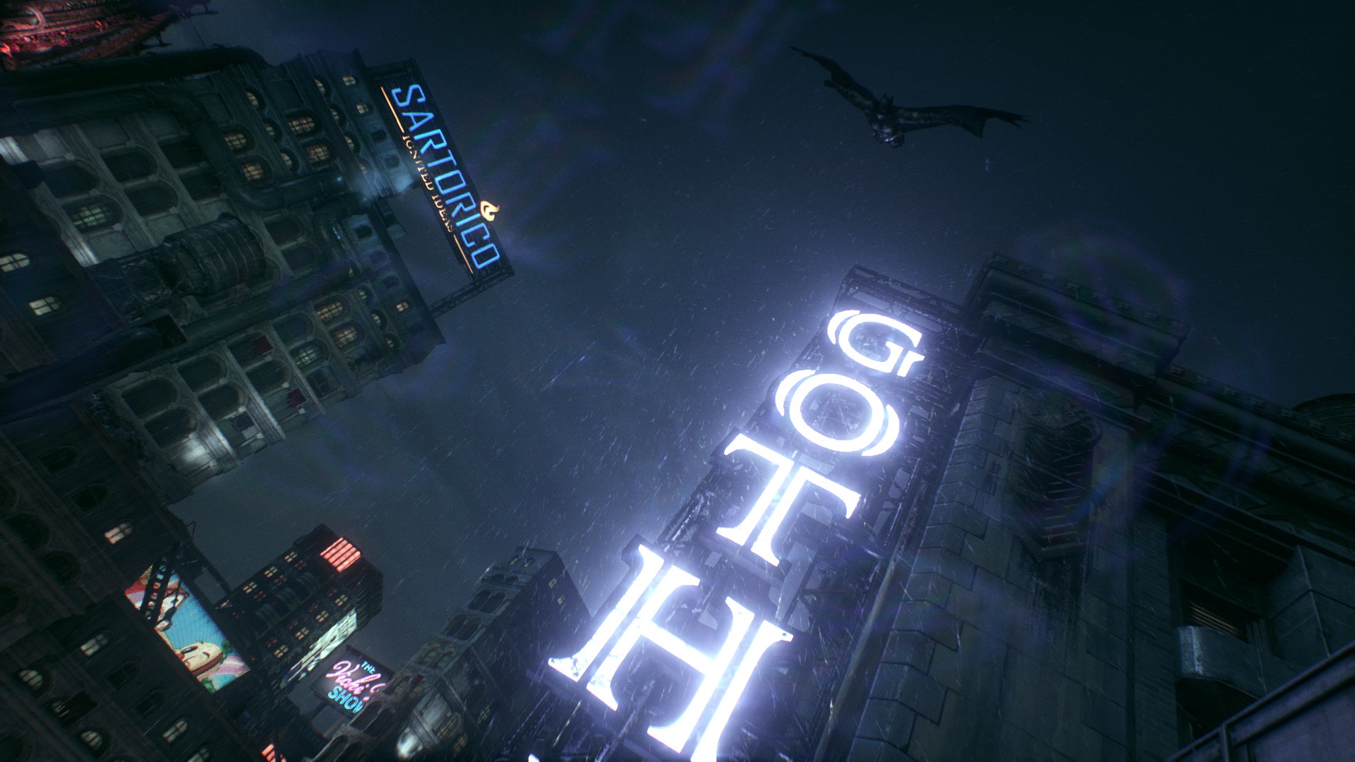 General 1920x1080 Batman: Arkham Knight neon night city rain video games city lights Batman