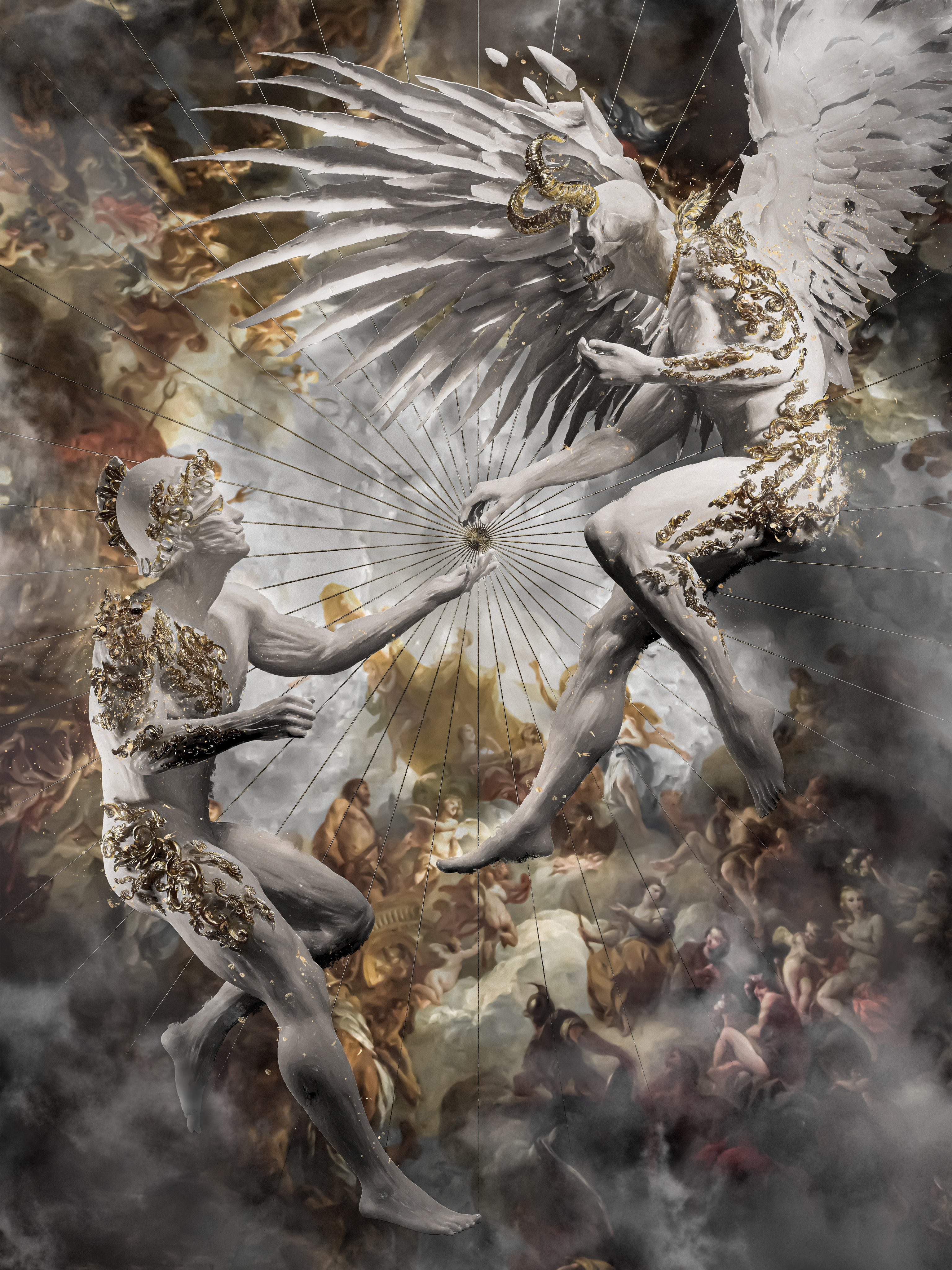 General 3072x4096 muhju Heaven and Hell angel war digital art illustration portrait display wings horns skull