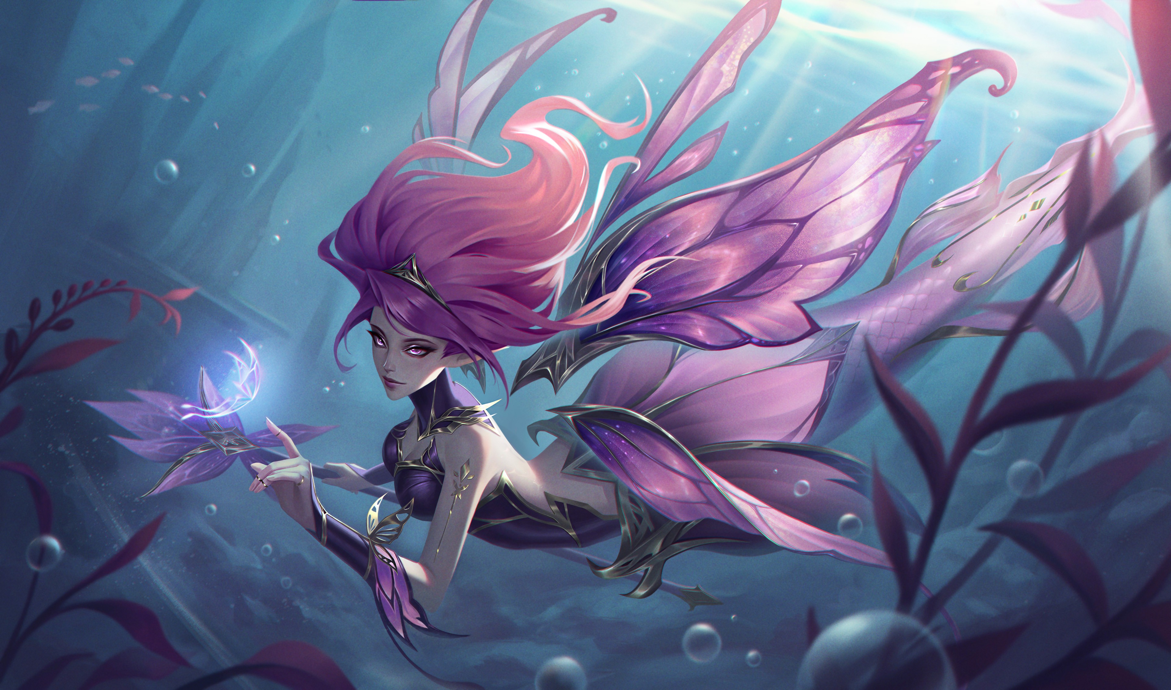 General 3840x2265 Nami (League of Legends) League of Legends video game characters video game art video game girls video games underwater bubbles water swimming sunlight pointy ears