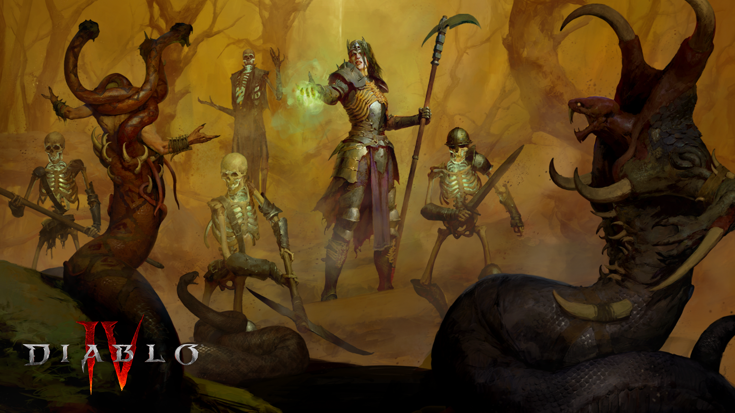 General 2560x1440 Diablo IV Diablo video game art Blizzard Entertainment video game characters armor video games skeleton sword Video Game Creatures helmet trees