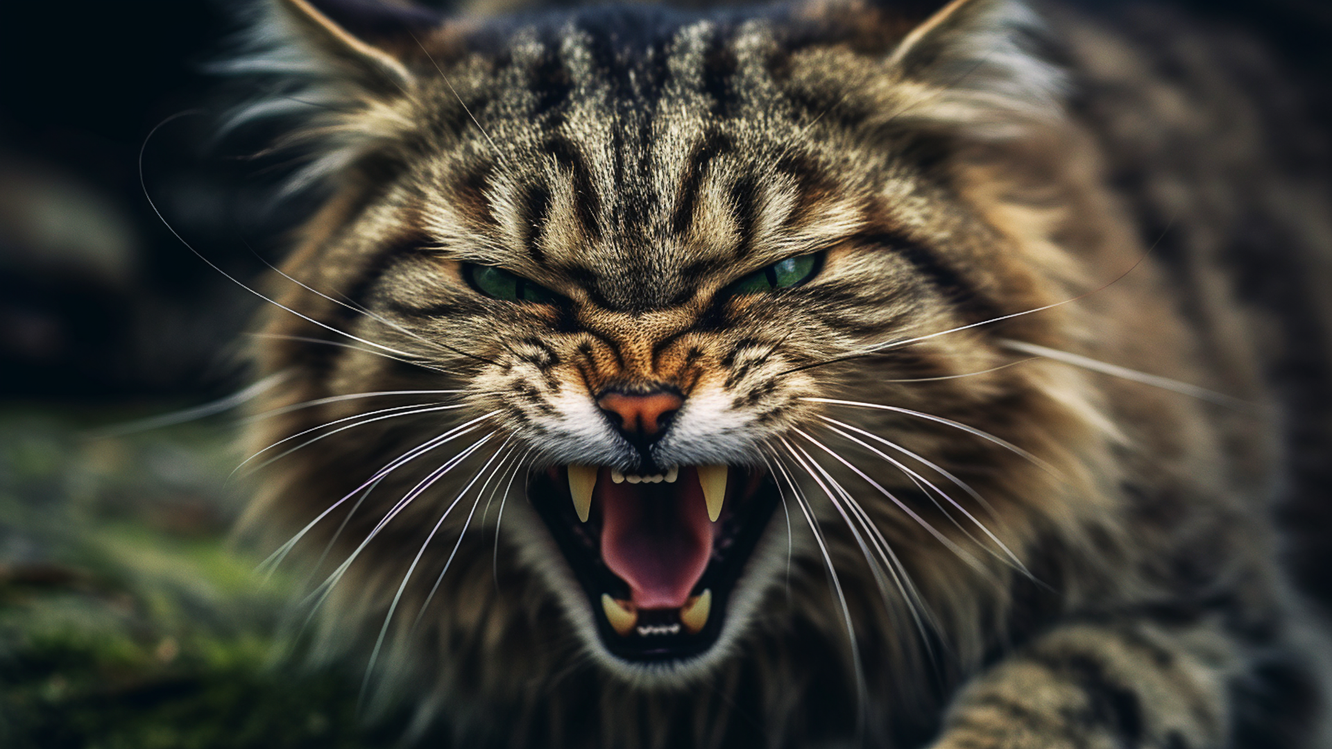 General 1920x1080 wilderness Wildcat angry wildlife animals whiskers looking at viewer fangs teeth fur AI art
