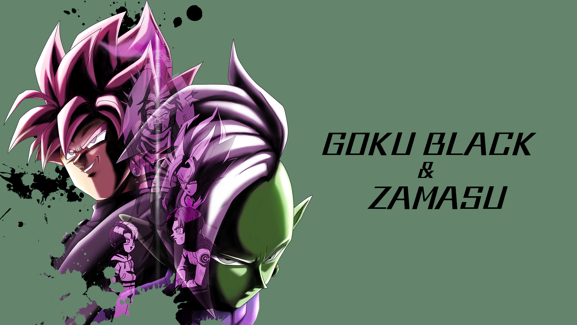 Anime 1920x1080 Dragon Ball Dragon Ball Z Goku Black Zamasu Trunks (Dragon ball) anime boys simple background green background minimalism