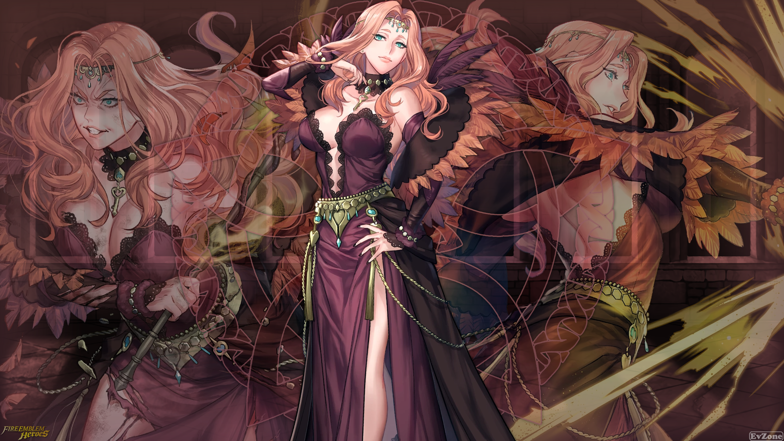Anime 2560x1440 Fire Emblem Heroes Mobile Game Cornelia (fire emblem three houses) looking at viewer long hair dress anime girls hands on hips weapon cleavage big boobs