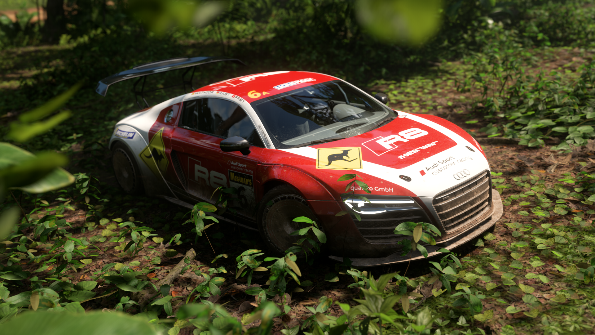 General 1920x1080 Audi R8 rally cars Forza Horizon 5 CGI video games grass car frontal view headlights livery German cars Volkswagen Group PlaygroundGames