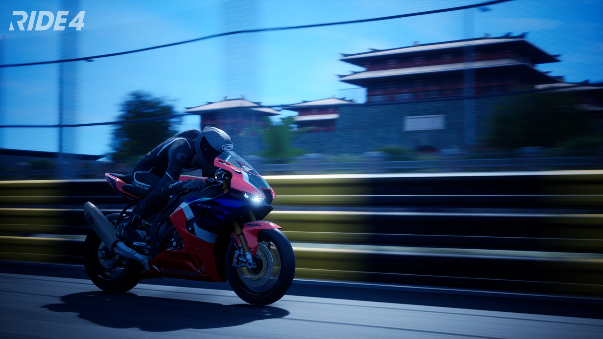 General 1920x1080 motorcycle Racing Motorcycle vehicle headlights blurred blurry background race tracks helmet Honda Japanese motorcycles video games