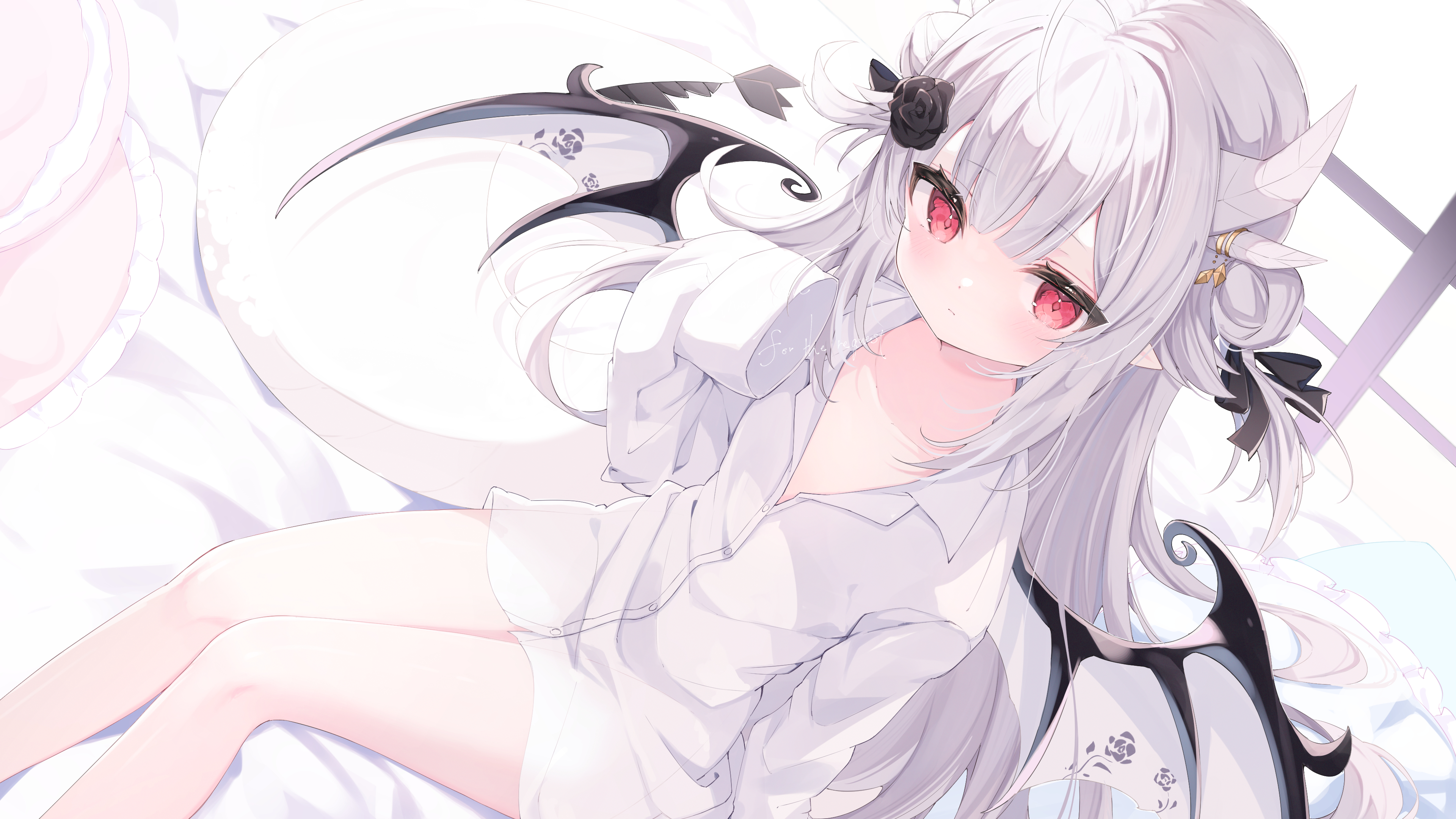 Anime 3840x2160 anime anime girls loli wings looking at viewer long hair demon girls horns blushing pointy ears