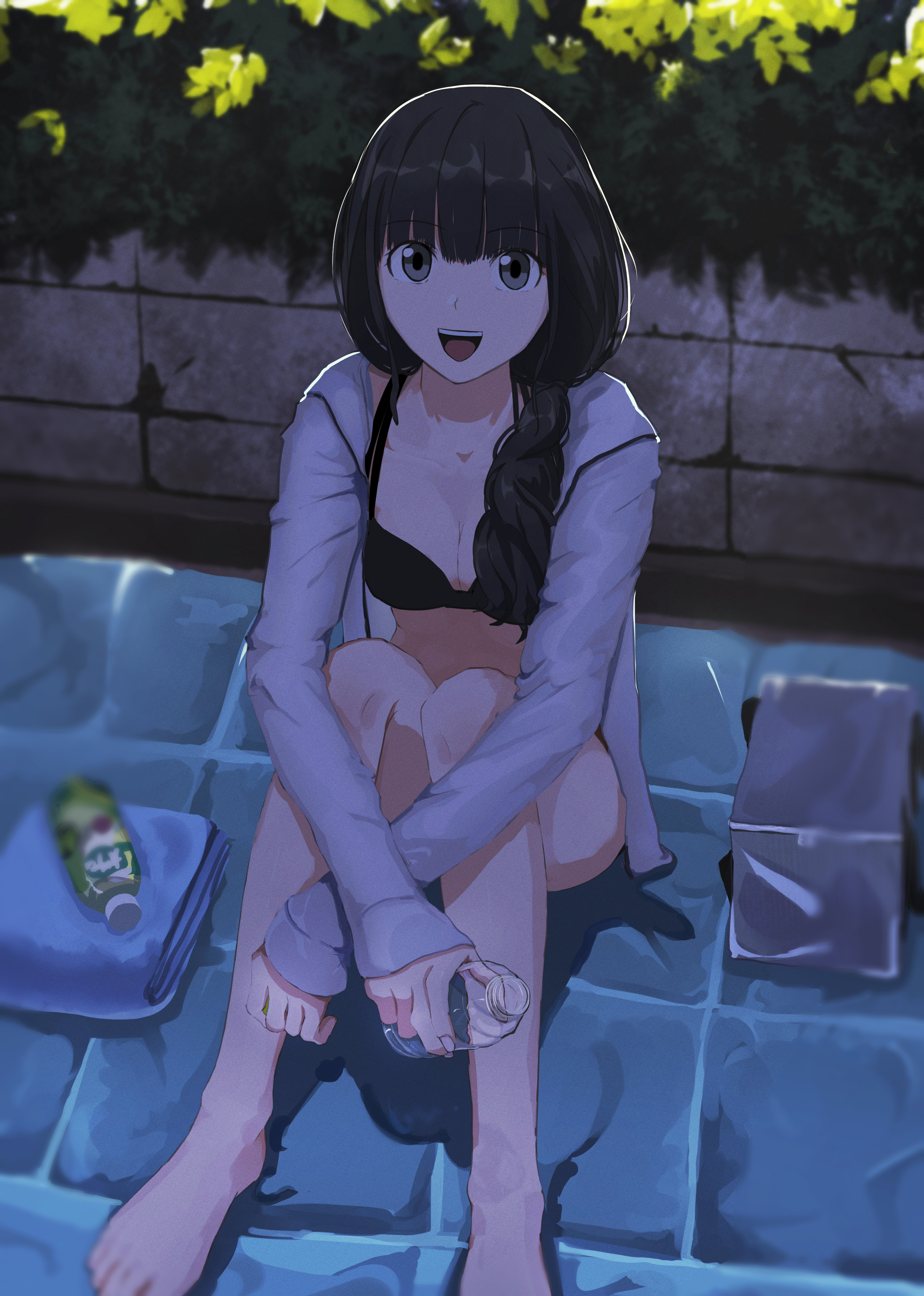 Anime 2976x4175 Amagami bikini anime girls water bottle braids