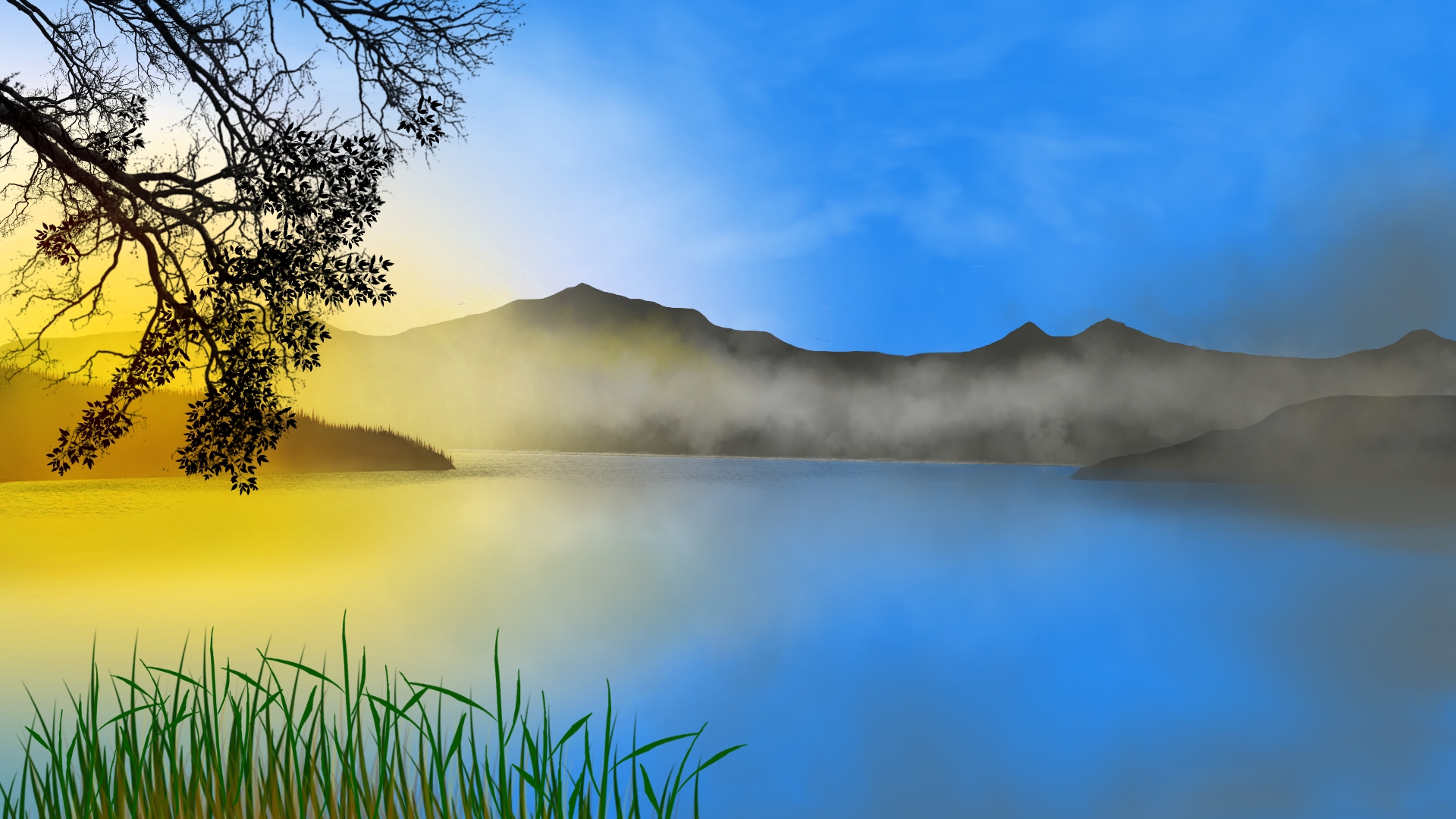 General 1920x1080 digital painting digital art nature landscape lake water