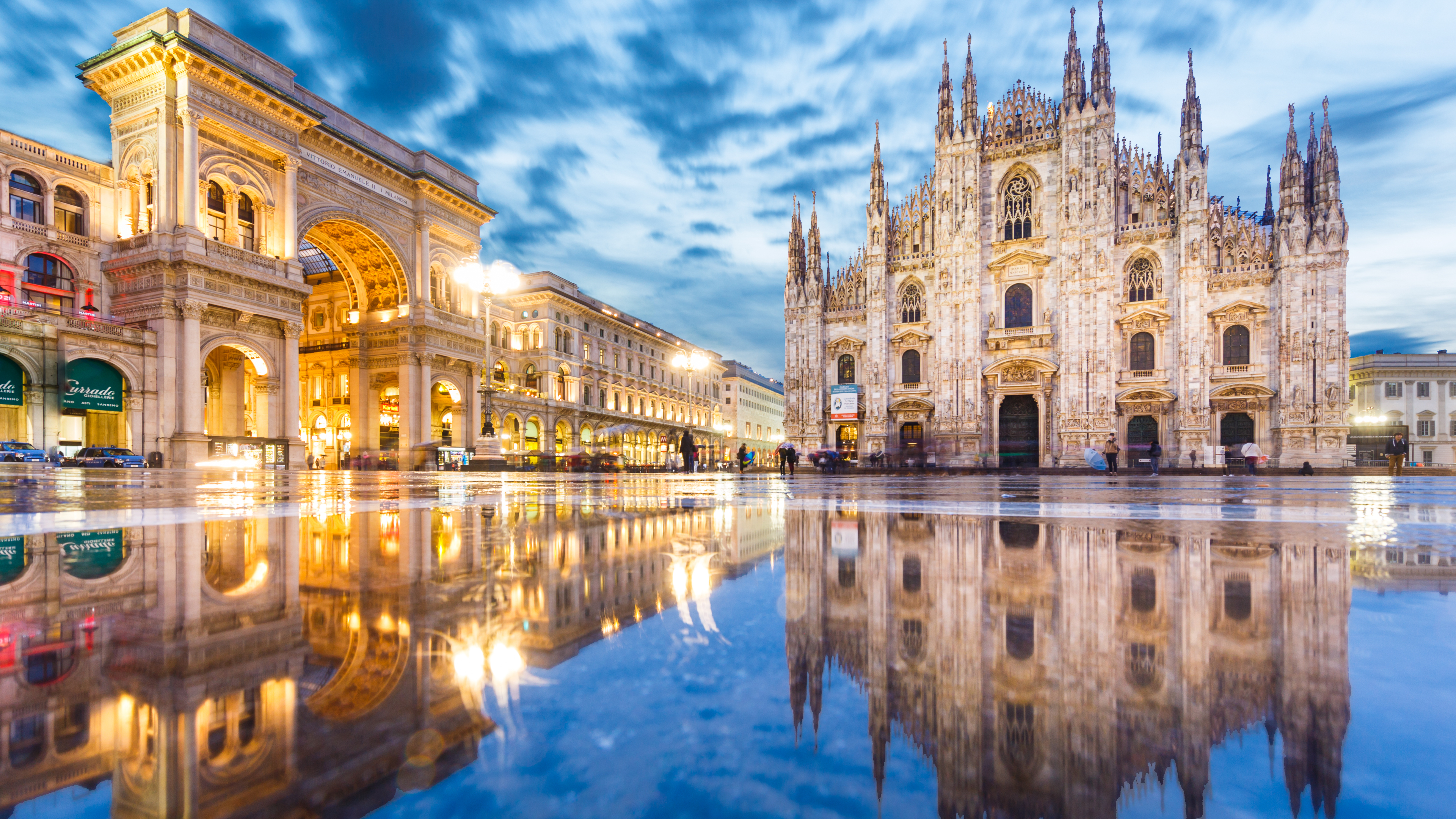 General 3840x2160 Italy Milan church water reflection building clouds sky dome