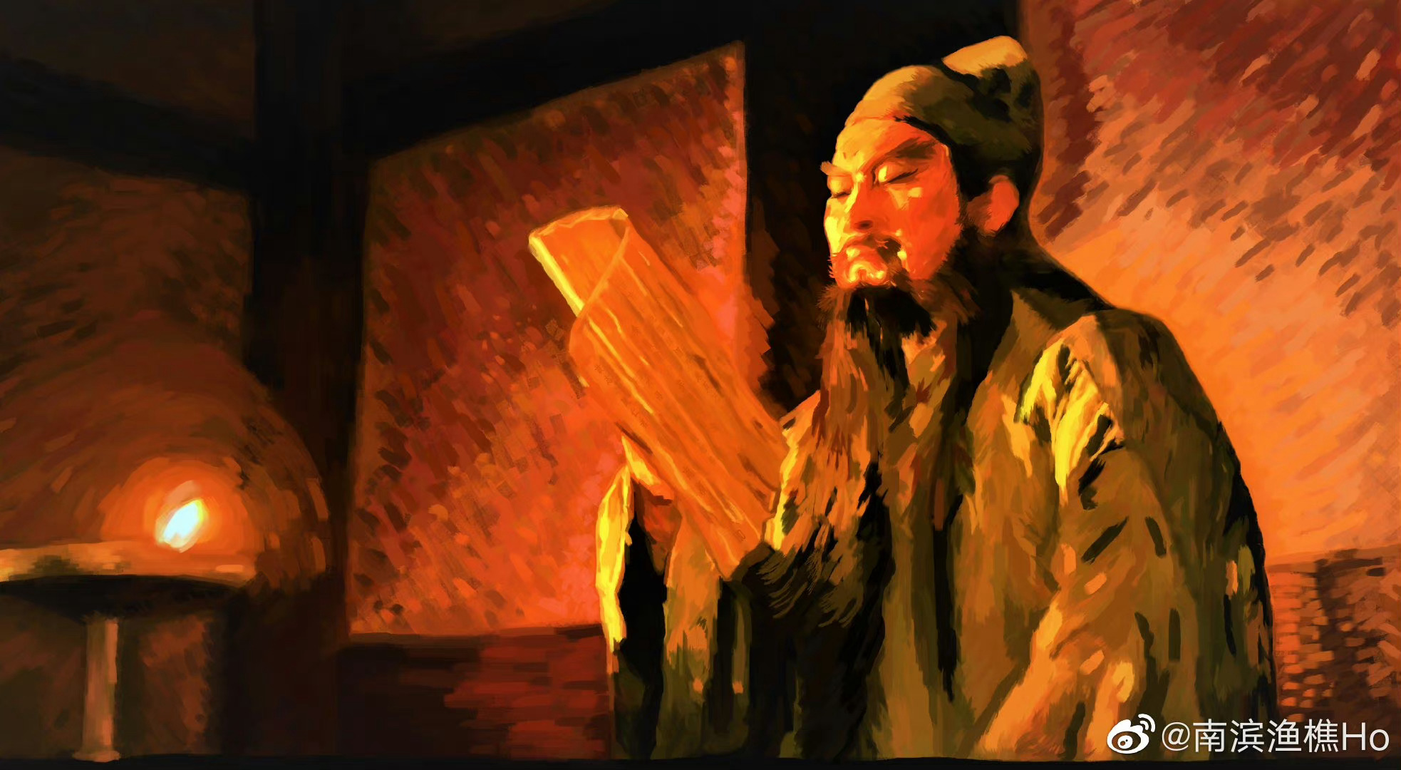 General 1966x1080 Guanyu reading history warrior night room Ancient China digital painting painting artwork digital art watermarked