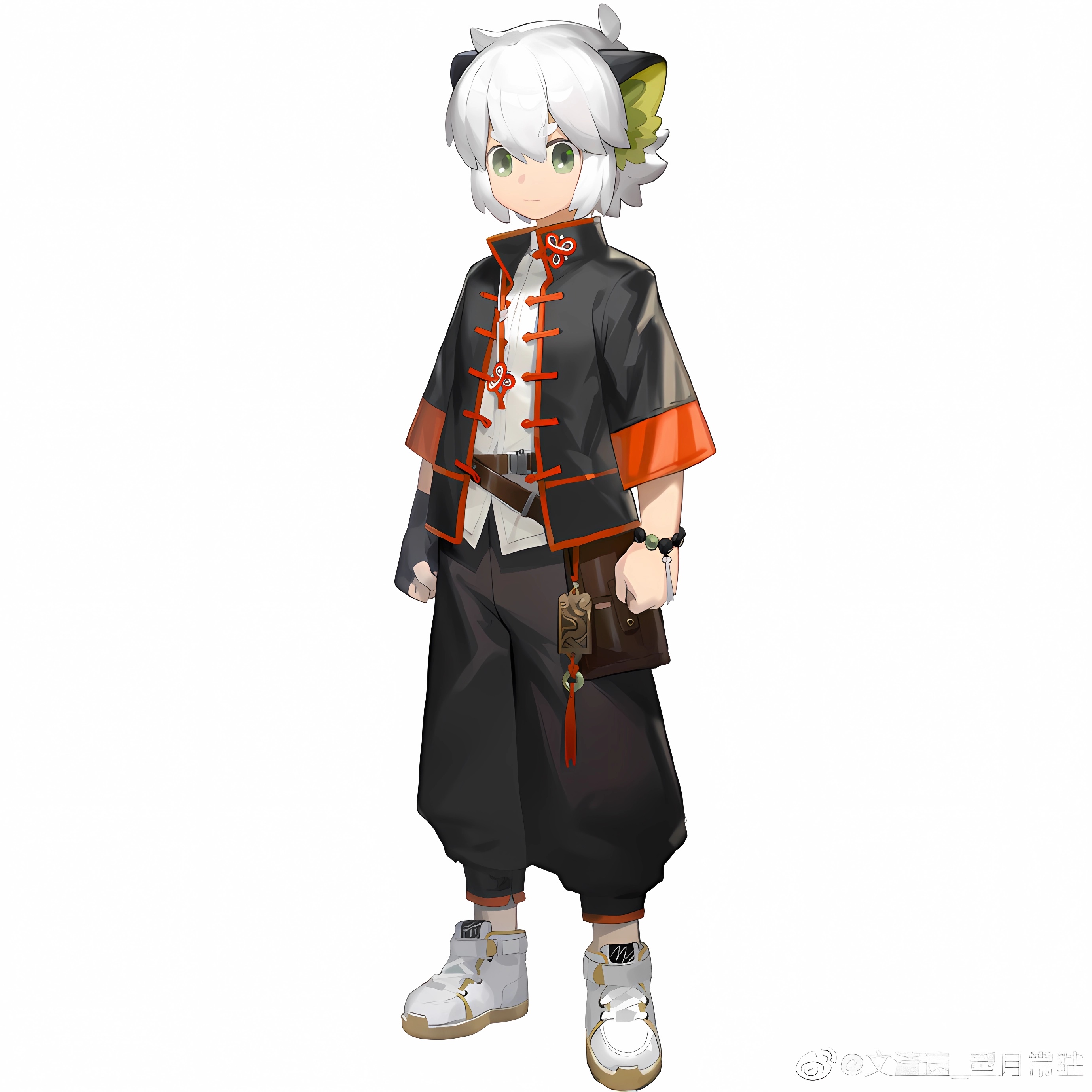 Anime 2760x2760 manga anime boys anime simple background white background short hair minimalism bracelets standing looking at viewer watermarked The Legend of Luo Xiaohei Luo Xiaohei