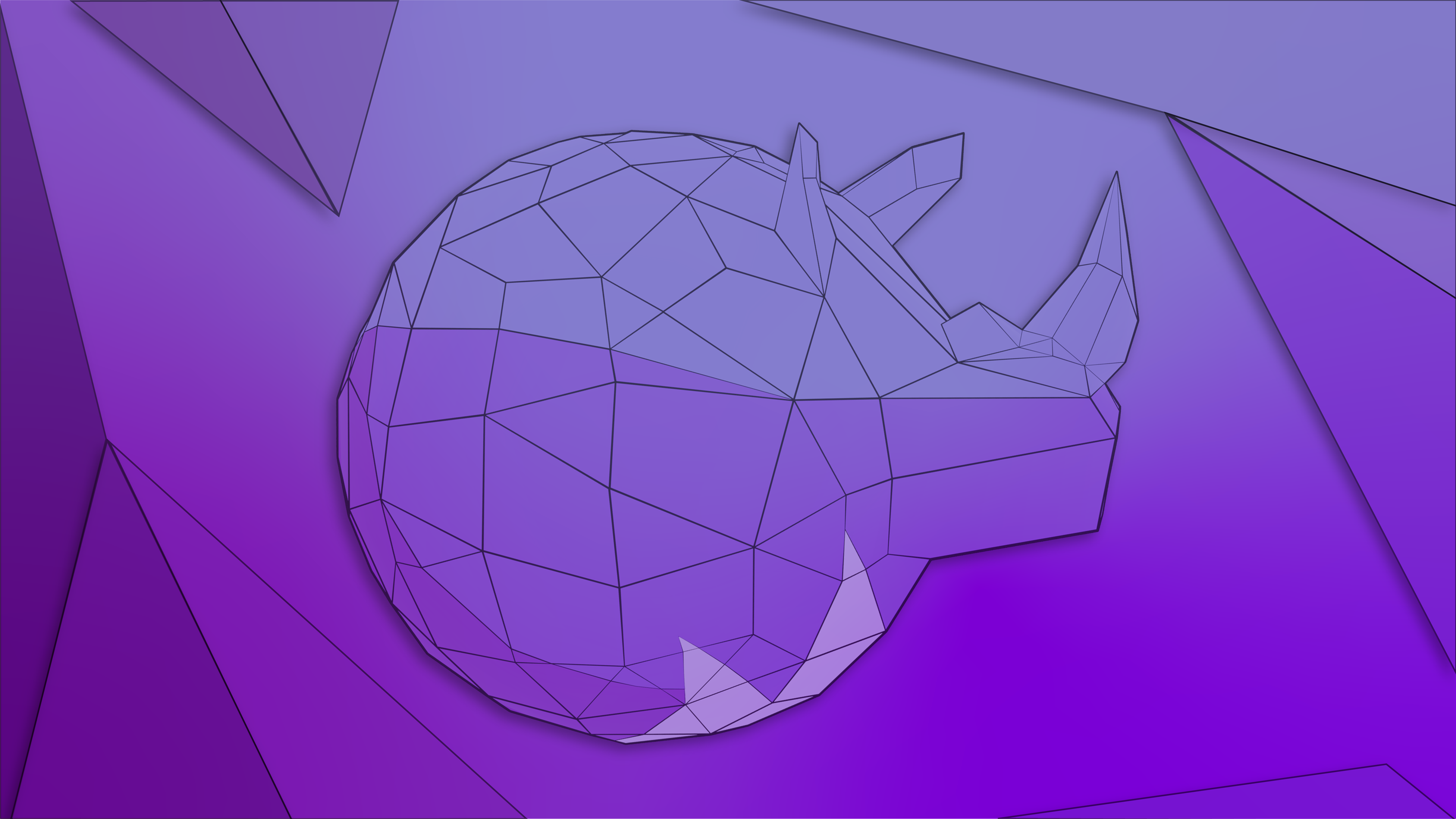General 8000x4500 Linux Rhino Linux purple rhino polygon art geometry logo operating system animals minimalism simple background