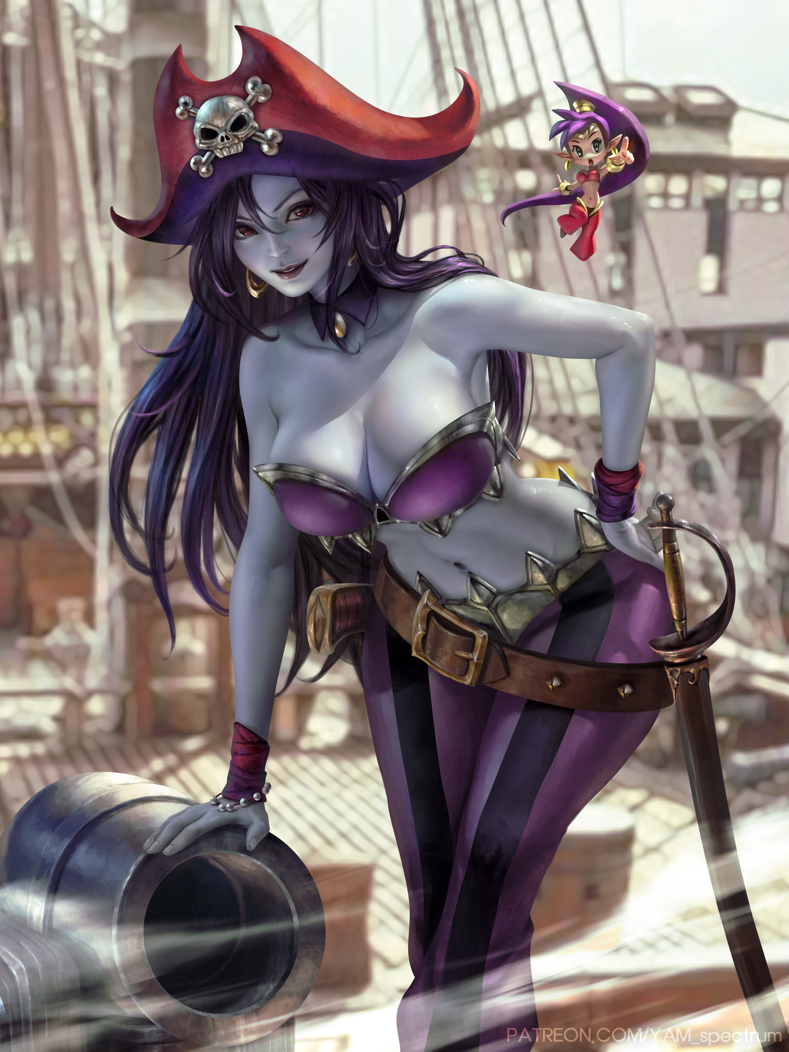 General 3000x4000 Risky Boots Shantae: Risky's Revenge Shantae video games video game girls video game characters pirates pirate girl artwork drawing fan art Mansik Yang bare shoulders cleavage big boobs portrait display looking at viewer long hair watermarked pirate hat standing