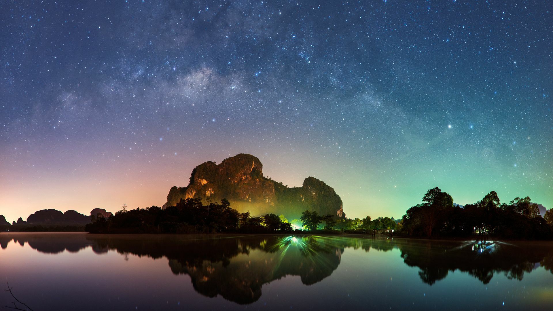 General 1920x1080 starred sky landscape nature lake sky clouds reflection night