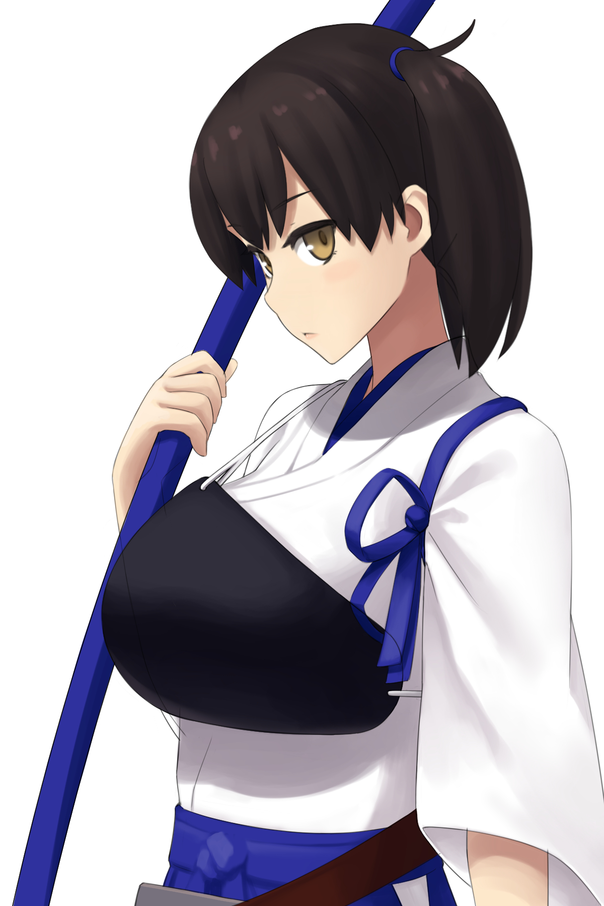 Anime 1200x1800 anime anime girls Kantai Collection Kaga (KanColle) side ponytail black hair Japanese clothes solo artwork digital art fan art portrait display looking at viewer simple background white background minimalism