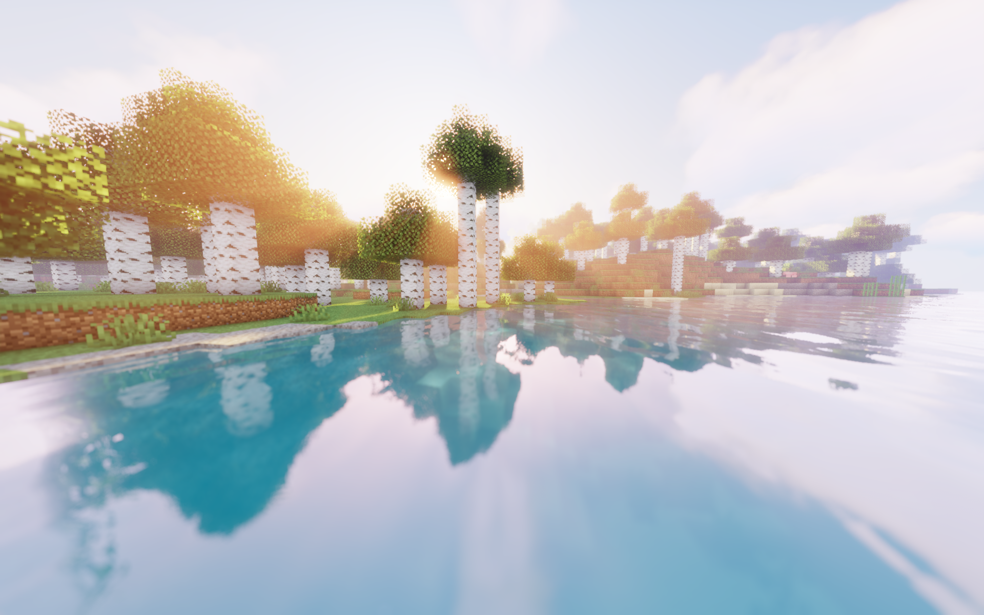 General 1920x1200 Minecraft shaders video games CGI video game art cube water trees sky clouds nature reflection screen shot