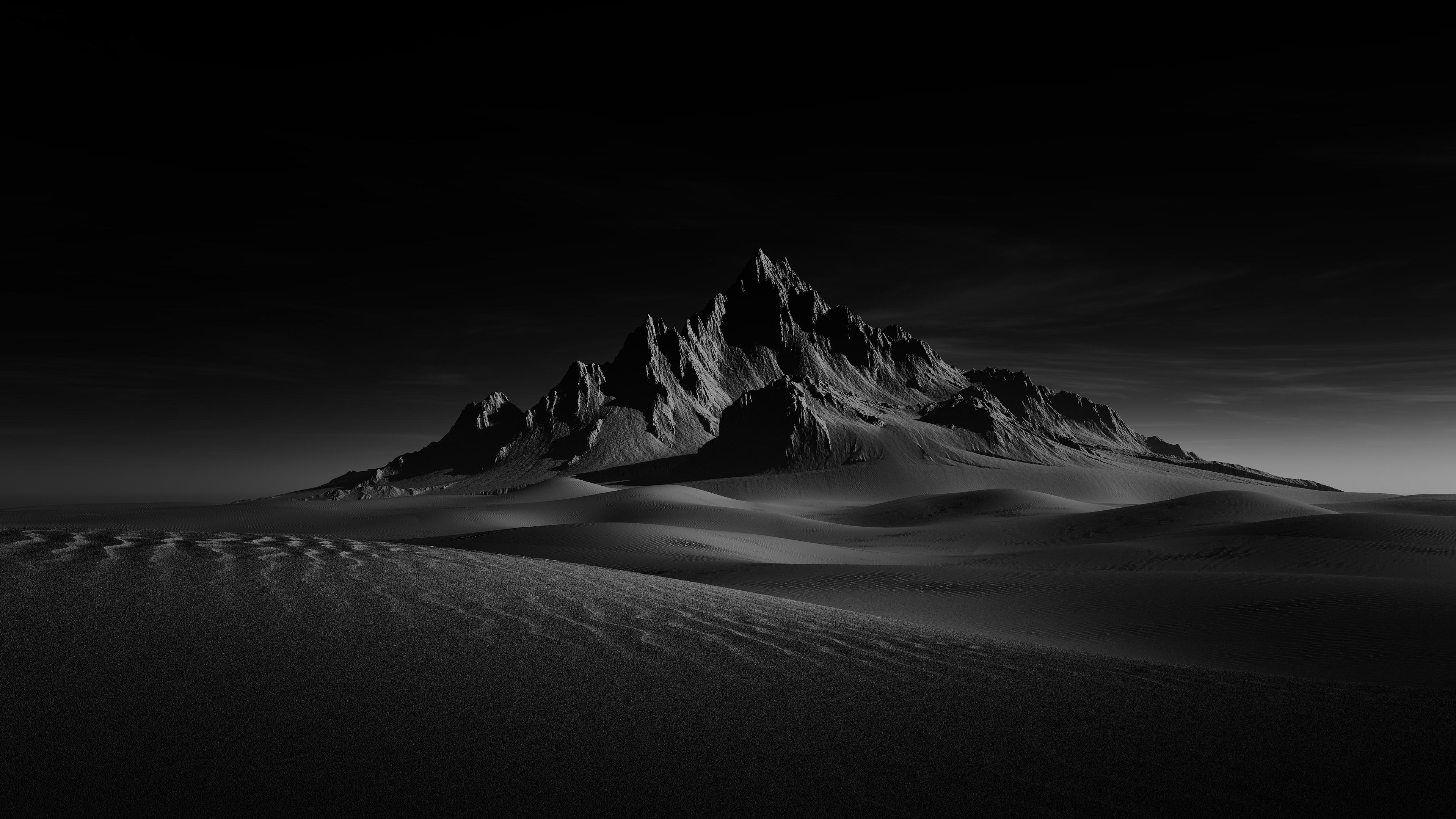 General 3840x2160 nature landscape mountains sand desert sky monochrome