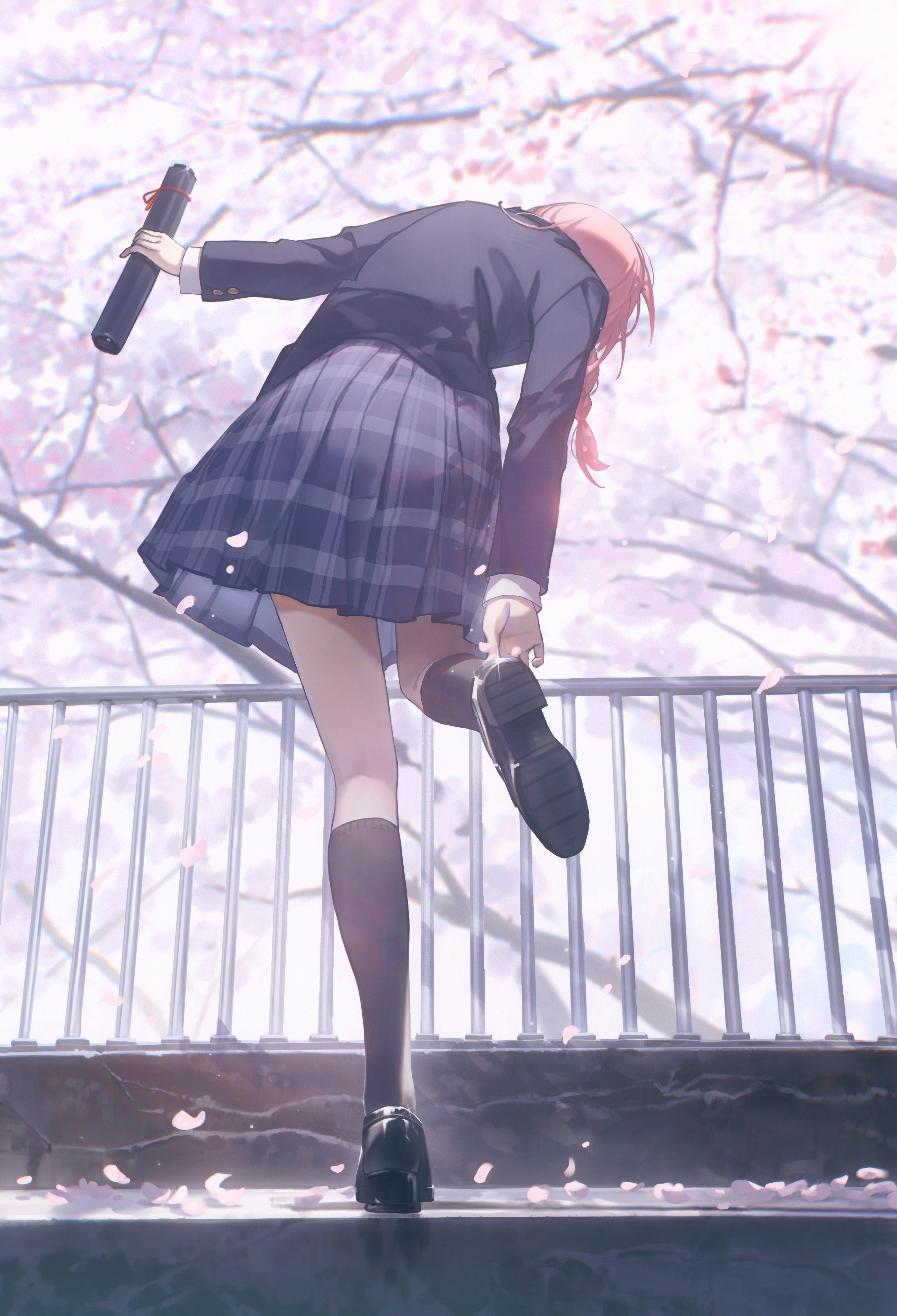 Anime 2591x3801 anime anime girls schoolgirl cherry blossom
