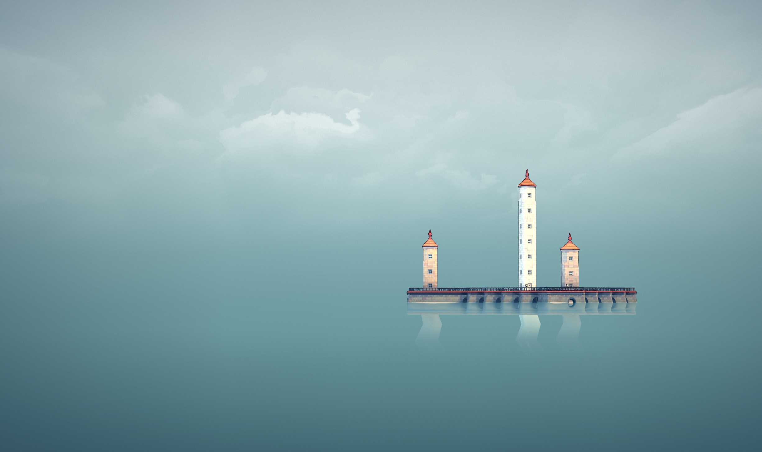 General 2452x1454 online games minimalism house tower building clouds sea bridge simple background Townscaper