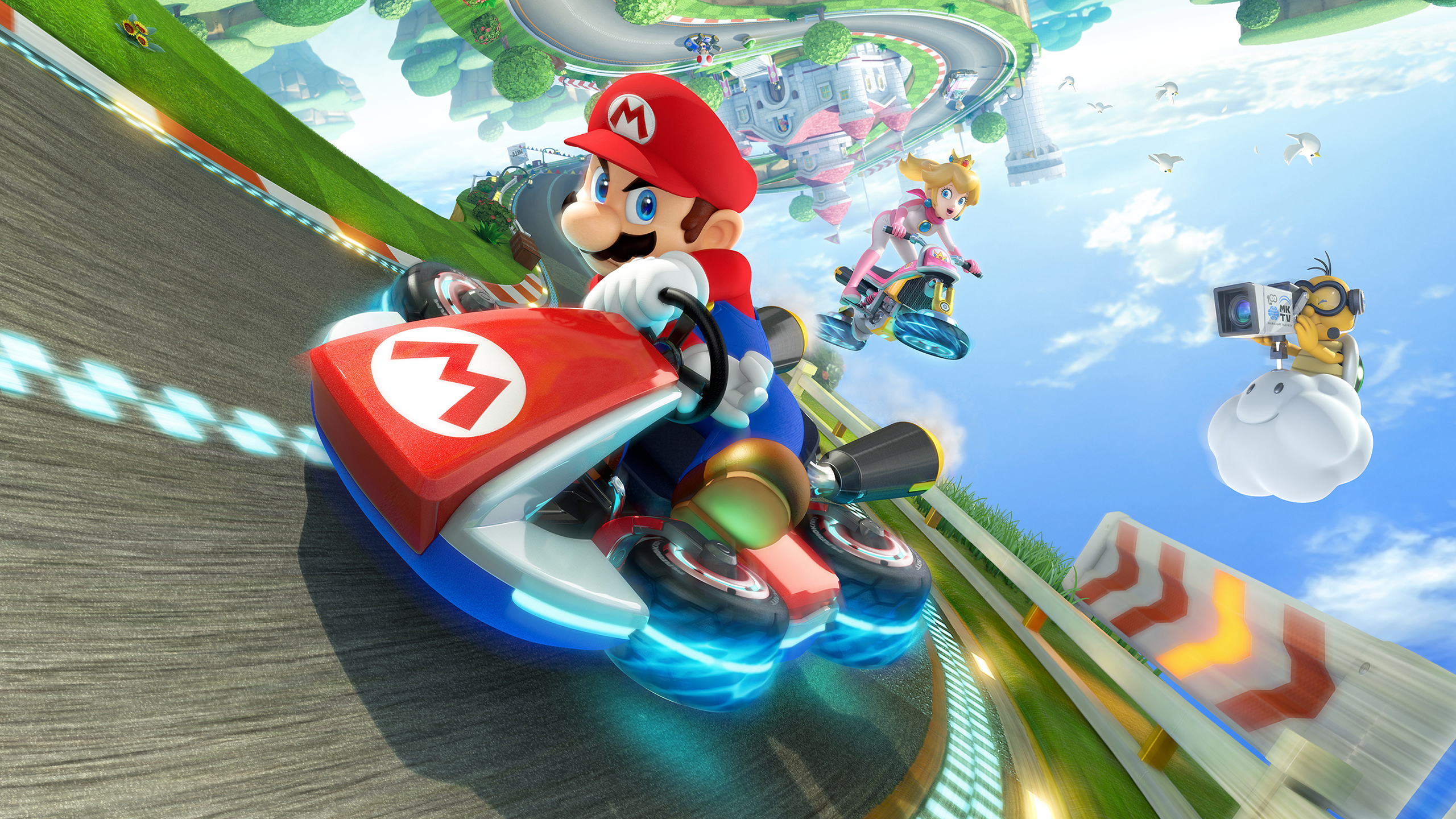 General 2560x1440 Mario Bros. Mario Kart Princess Peach race tracks Nintendo motion blur video games