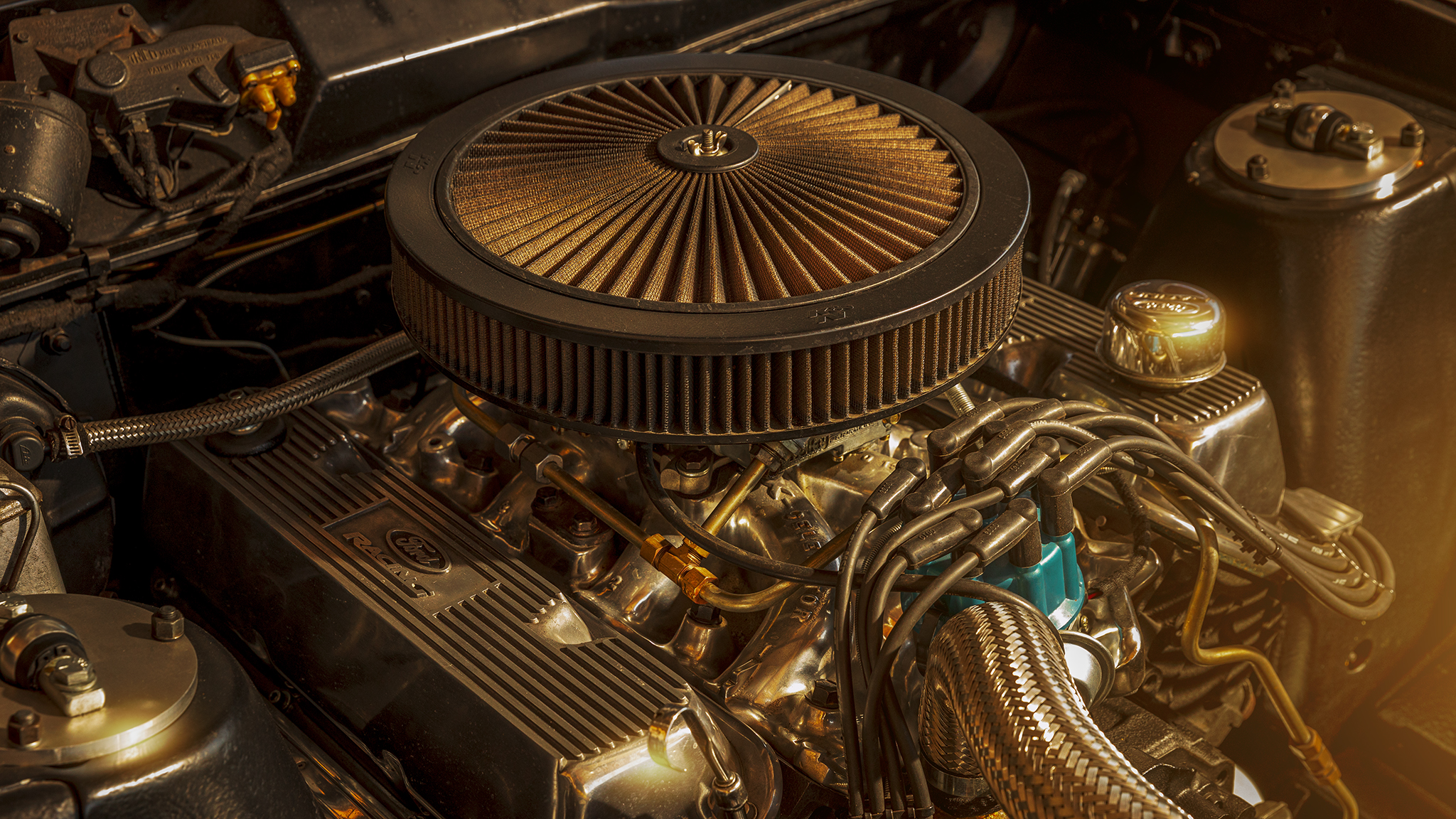 General 2048x1152 Norbert Schüller engine gold warm car wires golden hour gears Ford