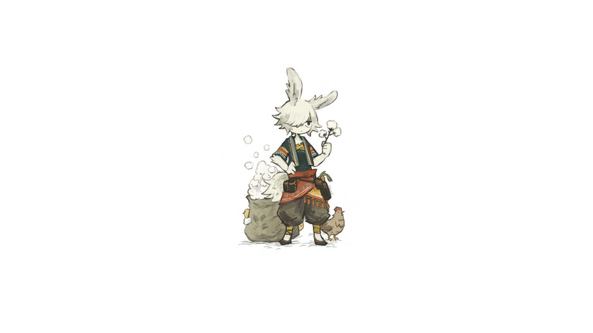 General 1920x1080 rabbits bunny ears chickens cotton tail white hair bag white background furry Anthro