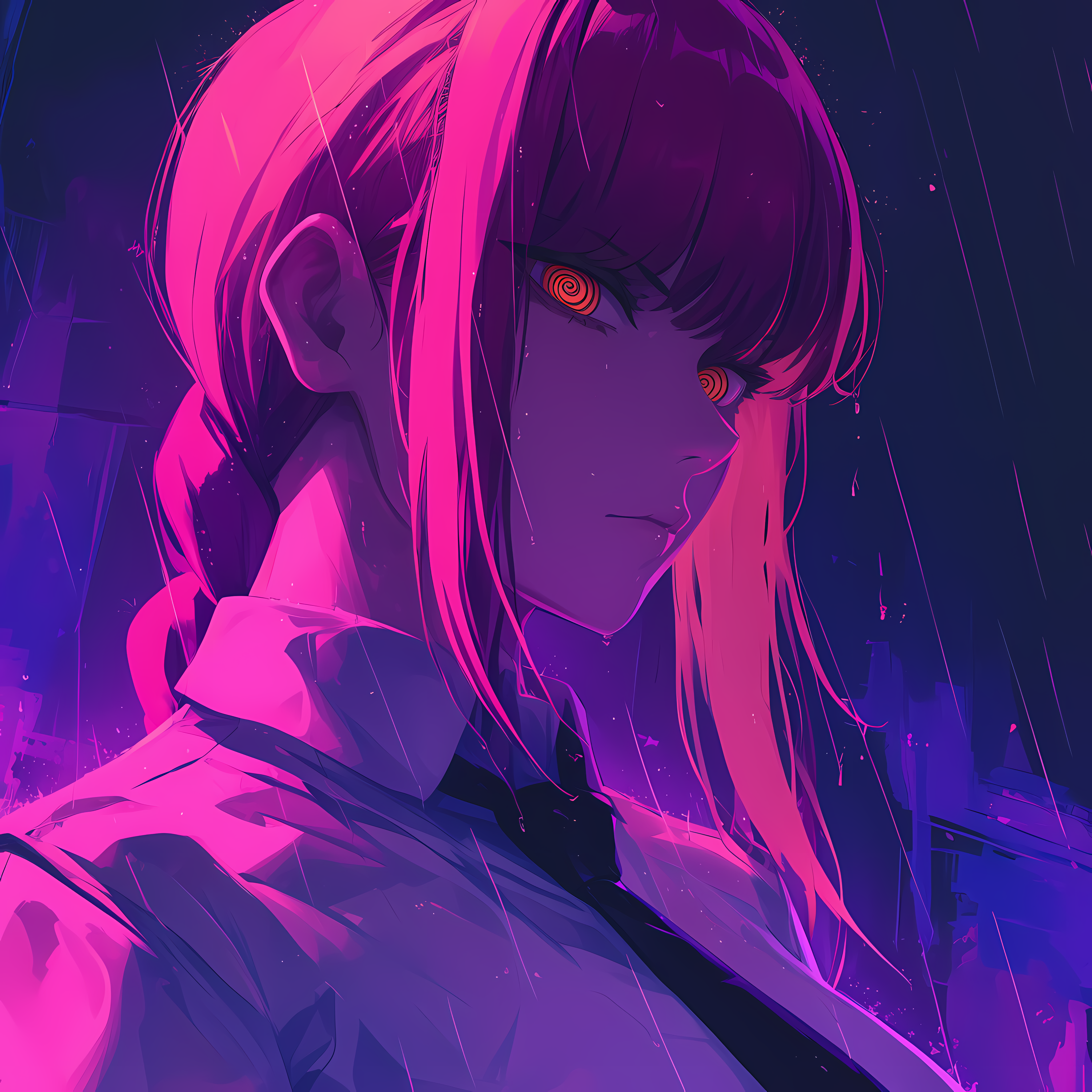 Anime 4096x4096 AI art violet (color) purple background rain Makima (Chainsaw Man) Chainsaw Man