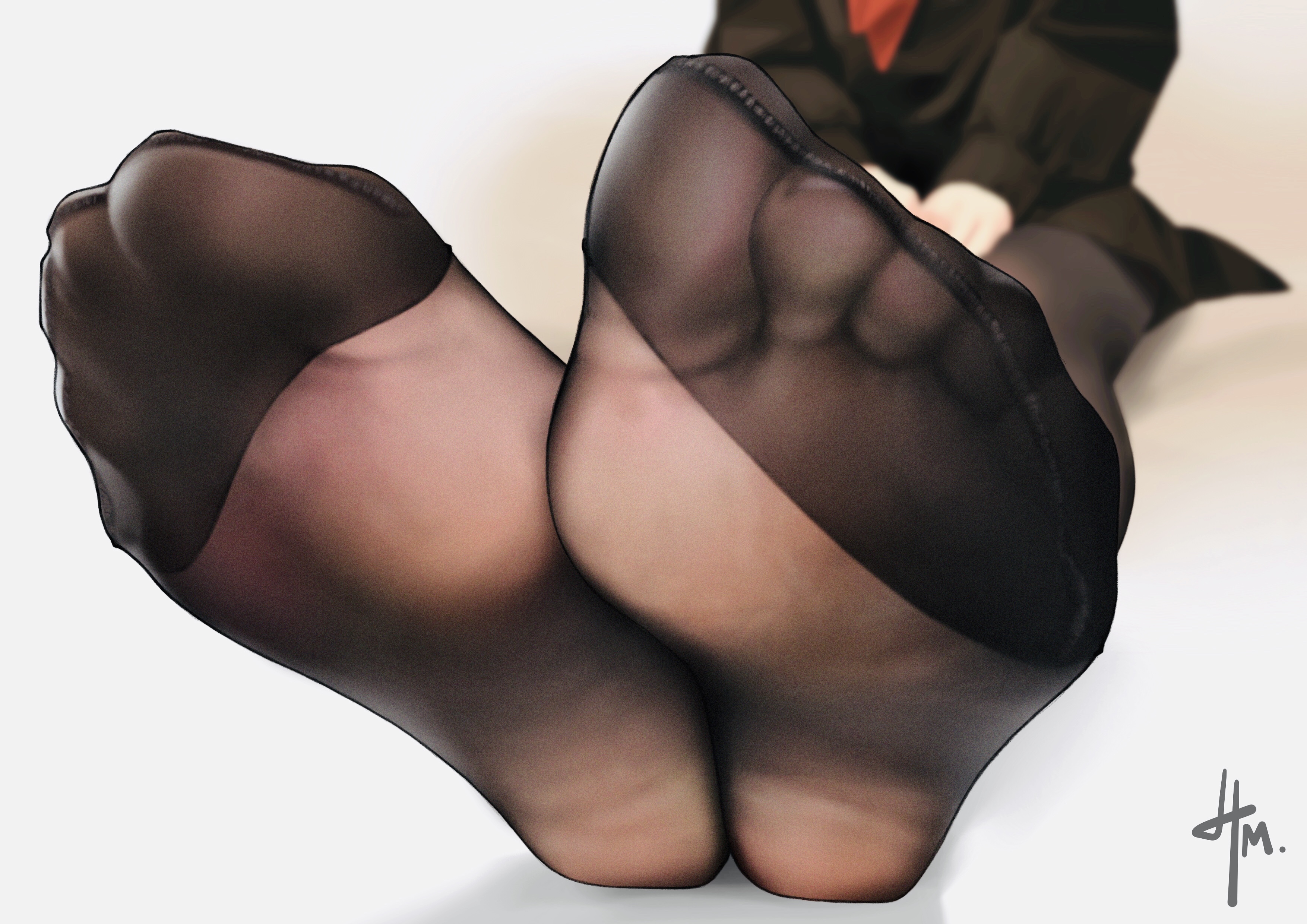 Anime 3508x2480 black thigh highs foot sole JK anime girls foot fetishism feet simple background minimalism Majorf