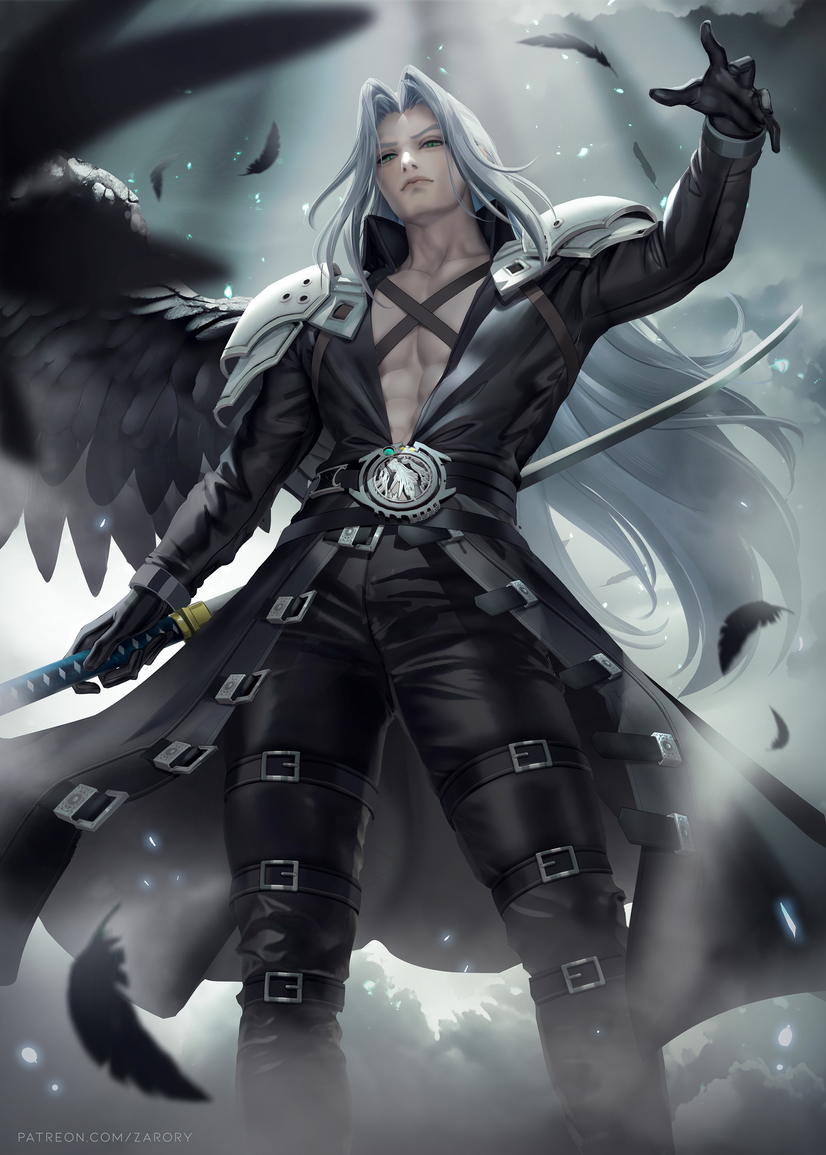 General 2859x4000 Sephiroth Final Fantasy video games video game boys wings 2D artwork drawing fan art Zarory