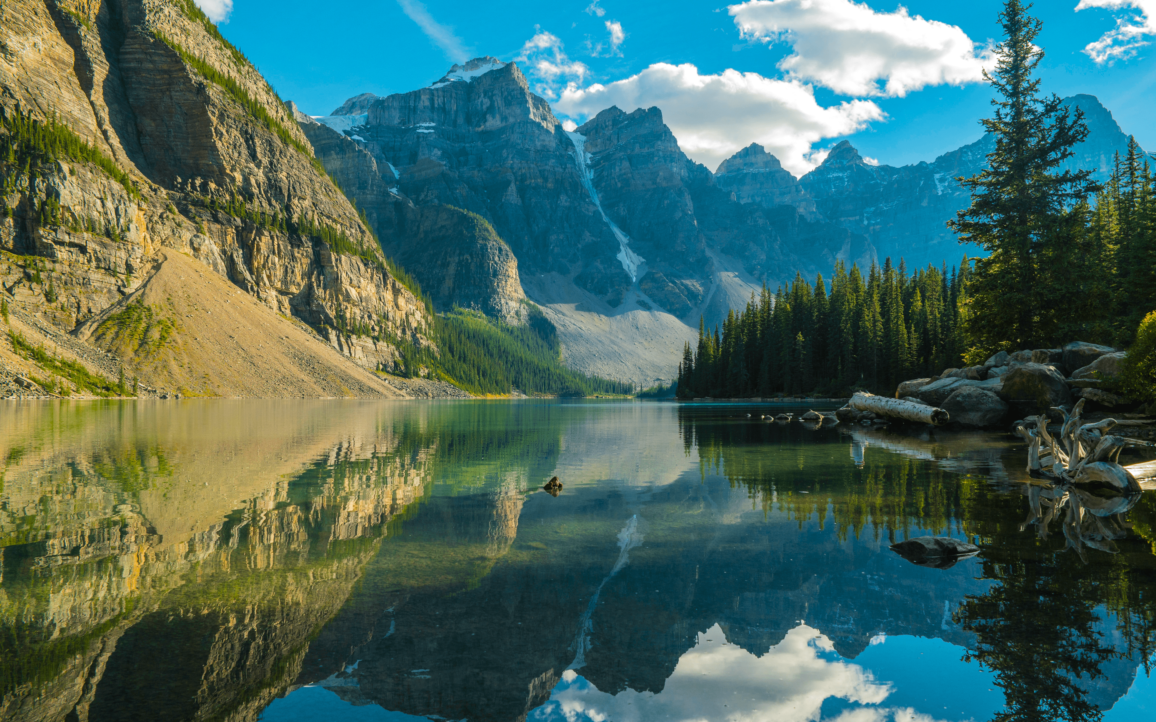 General 3840x2400 nature landscape mountains clouds sky trees plants wood river reflection water rocks Lake Louise Canada Mark Koch