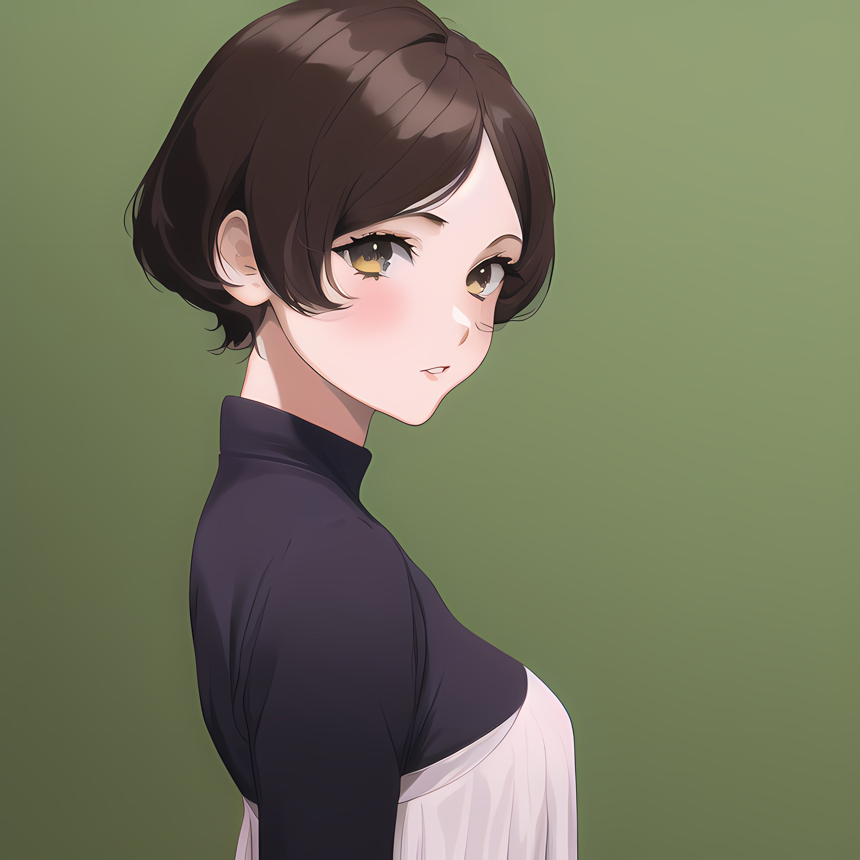 Anime 2816x2816 novel ai anime girls simple background green background brunette